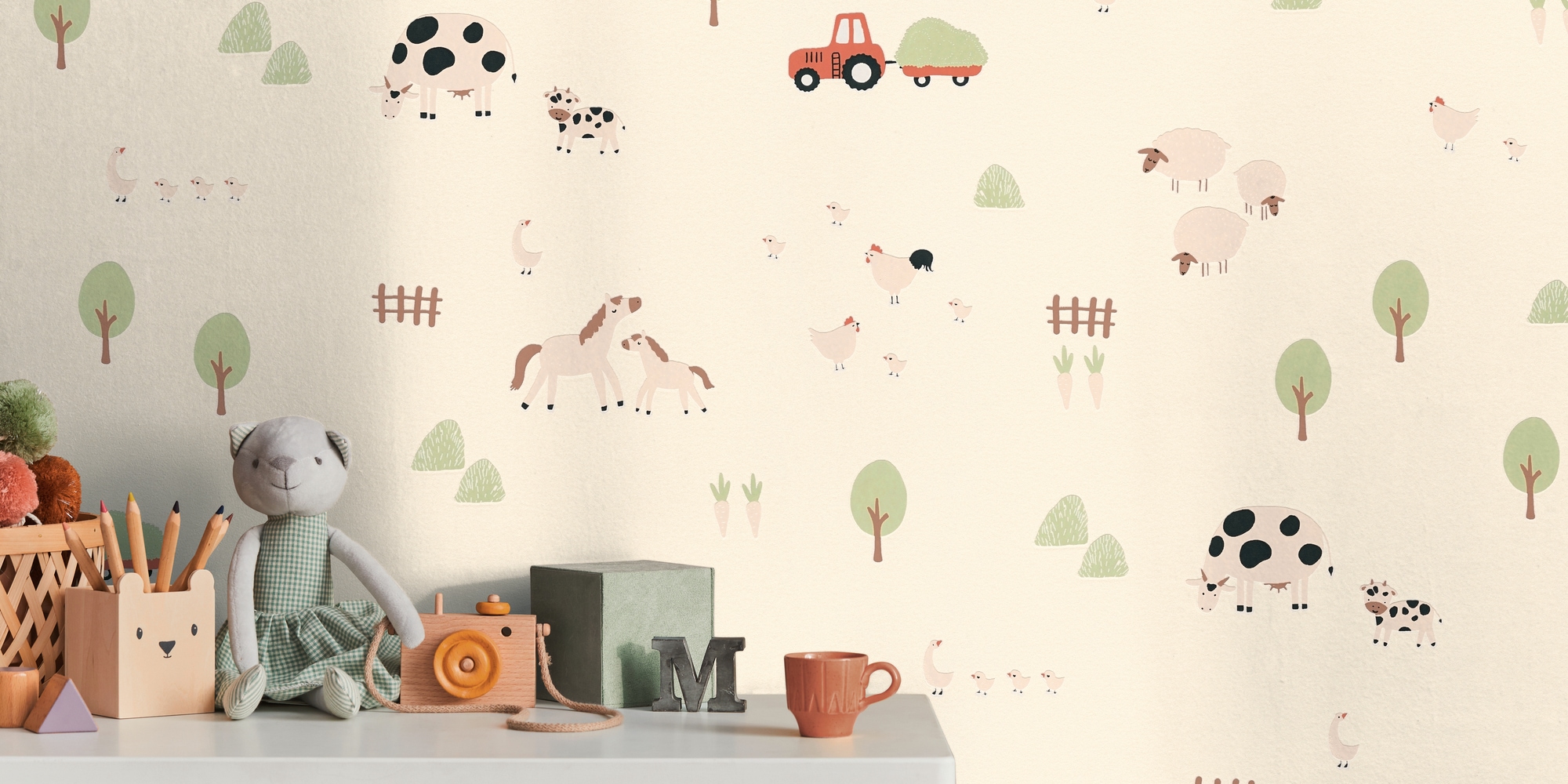 living walls Vliestapete »Kids Studio Bauernhof – Tier Vliestapete für Kinder« Motiv | grafisch | naturalistisch glatt Bauernhoftiere mit Kühen, Pferden, Schafen und Traktor