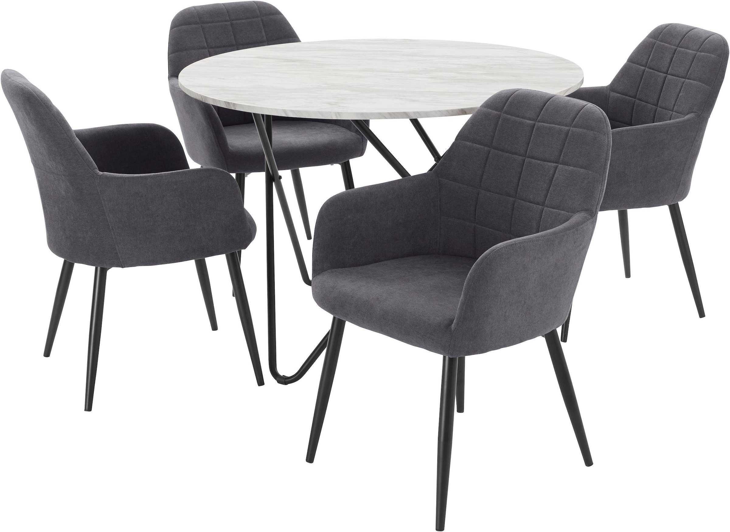 INOSIGN Essgruppe "JonasMara" Set, 5 Stk. tlg. runder Tisch in Marmoroptik günstig online kaufen