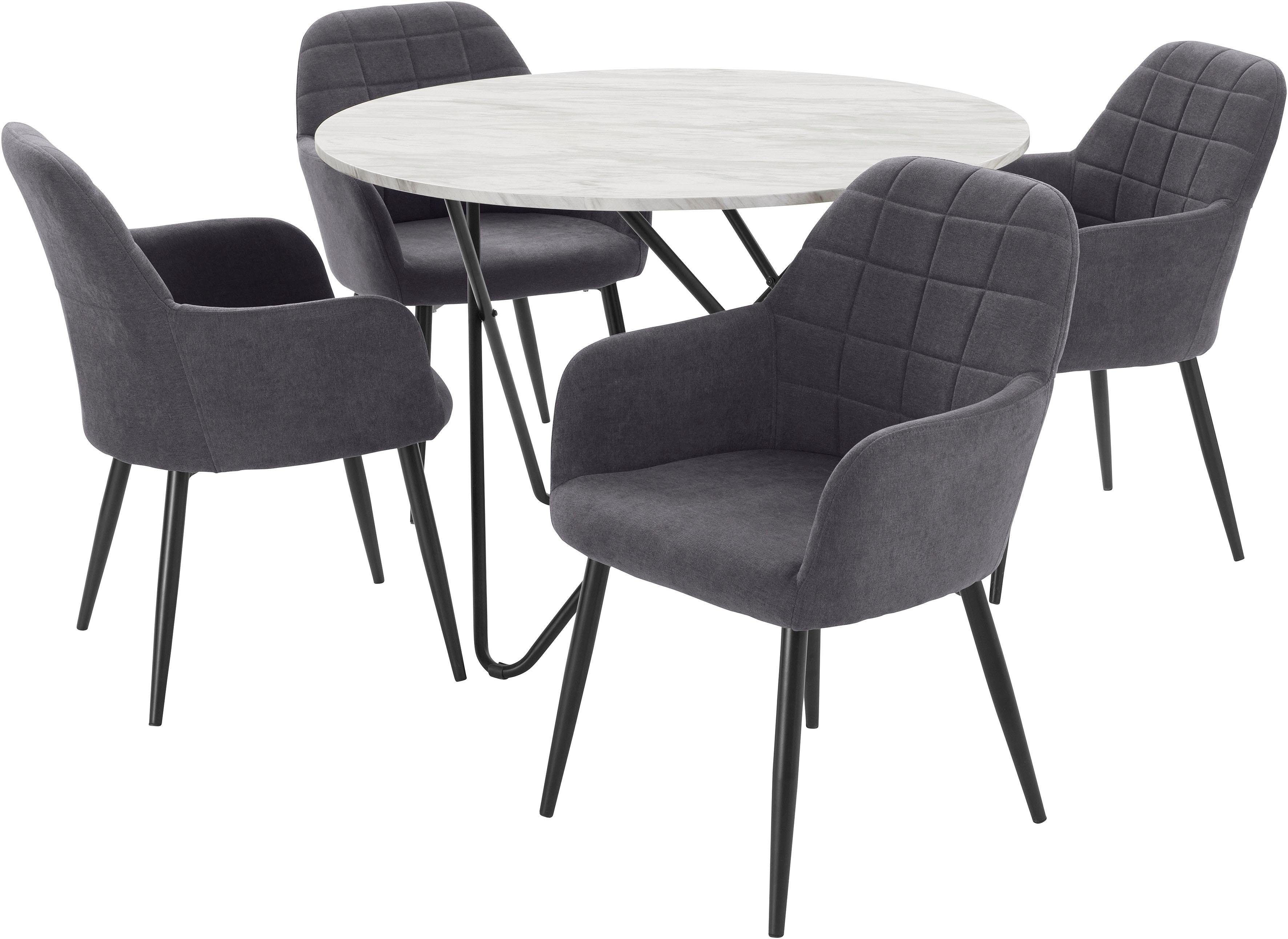 OTTO home "JonasMara" Set, 5 Stk. tlg. runder Tisch in Marmoroptik