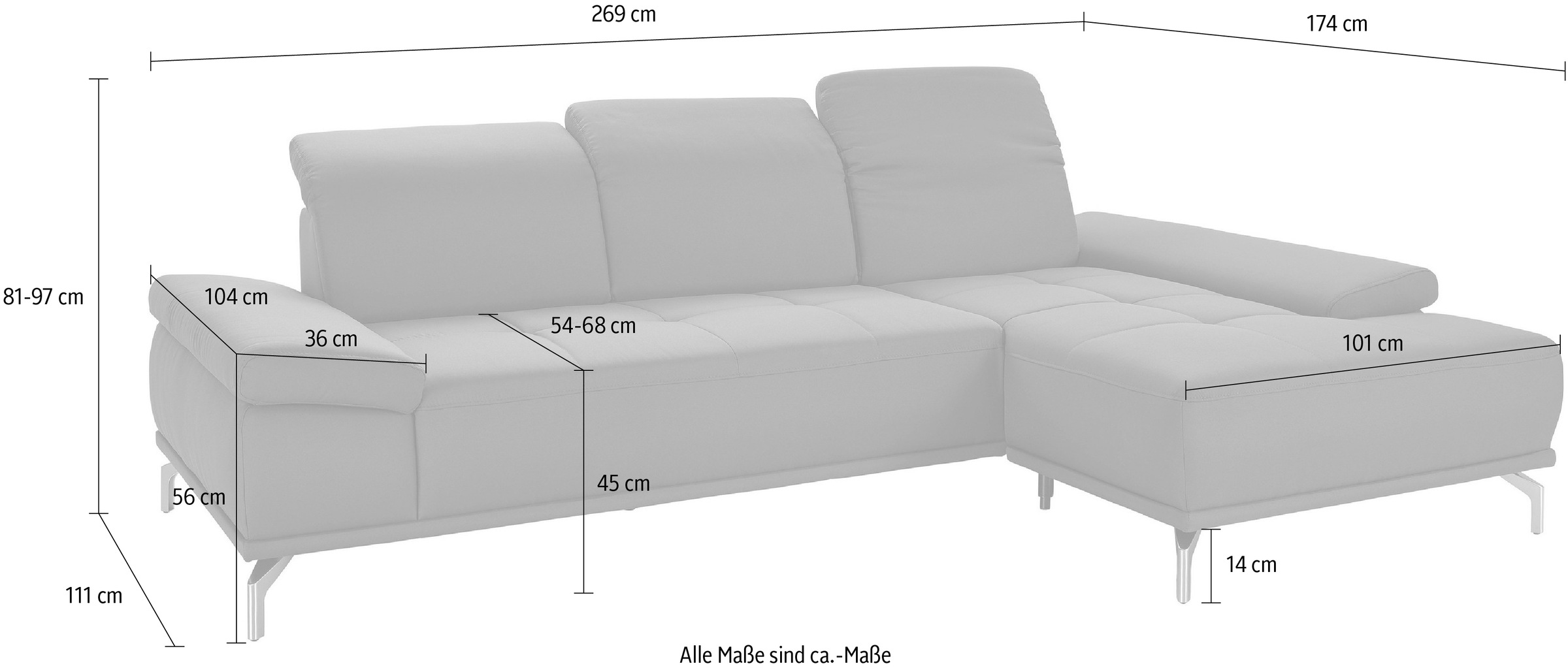 Places of Style Ecksofa »Caluna«, Inkl.Sitztiefenverstellung