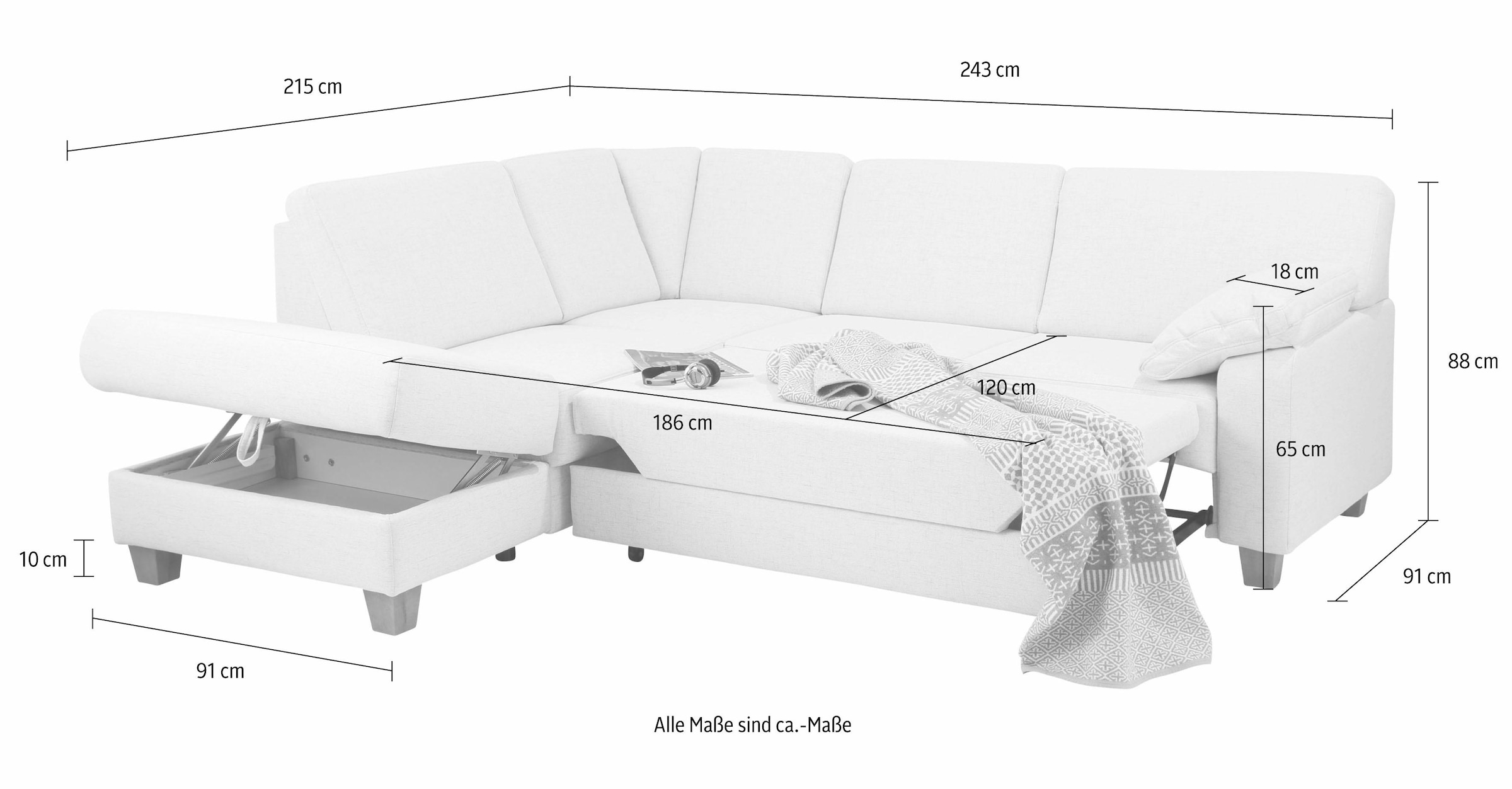 Home affaire Ecksofa »Belfort L-Form«, mit Federkern, wahlweise mit Bettfunktion und Stauraum