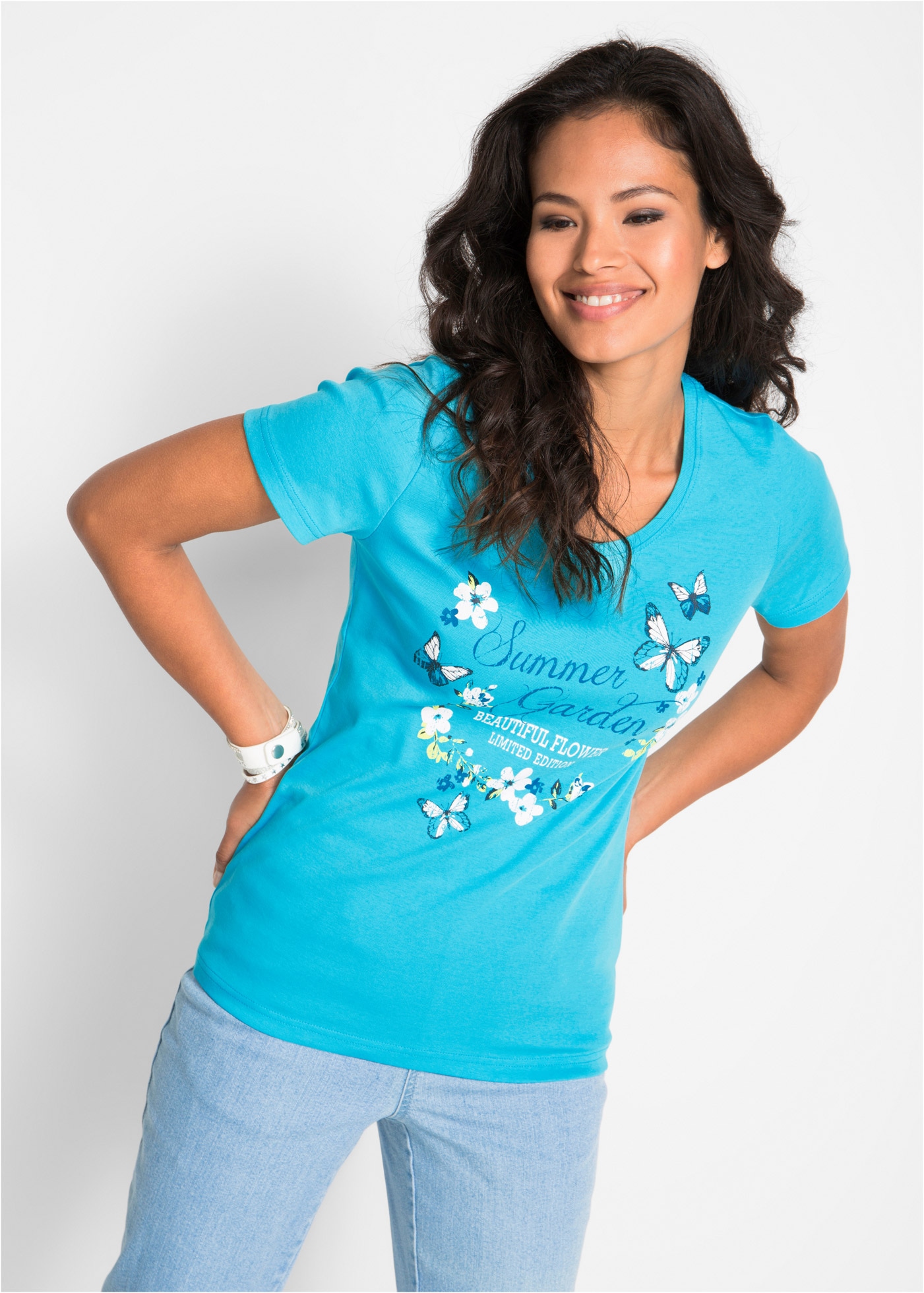 bonprix "Baumwoll Shirt, Kurzarm" leicht taillierte Passform, Kurzarm-Design, Rundhalsausschnitt