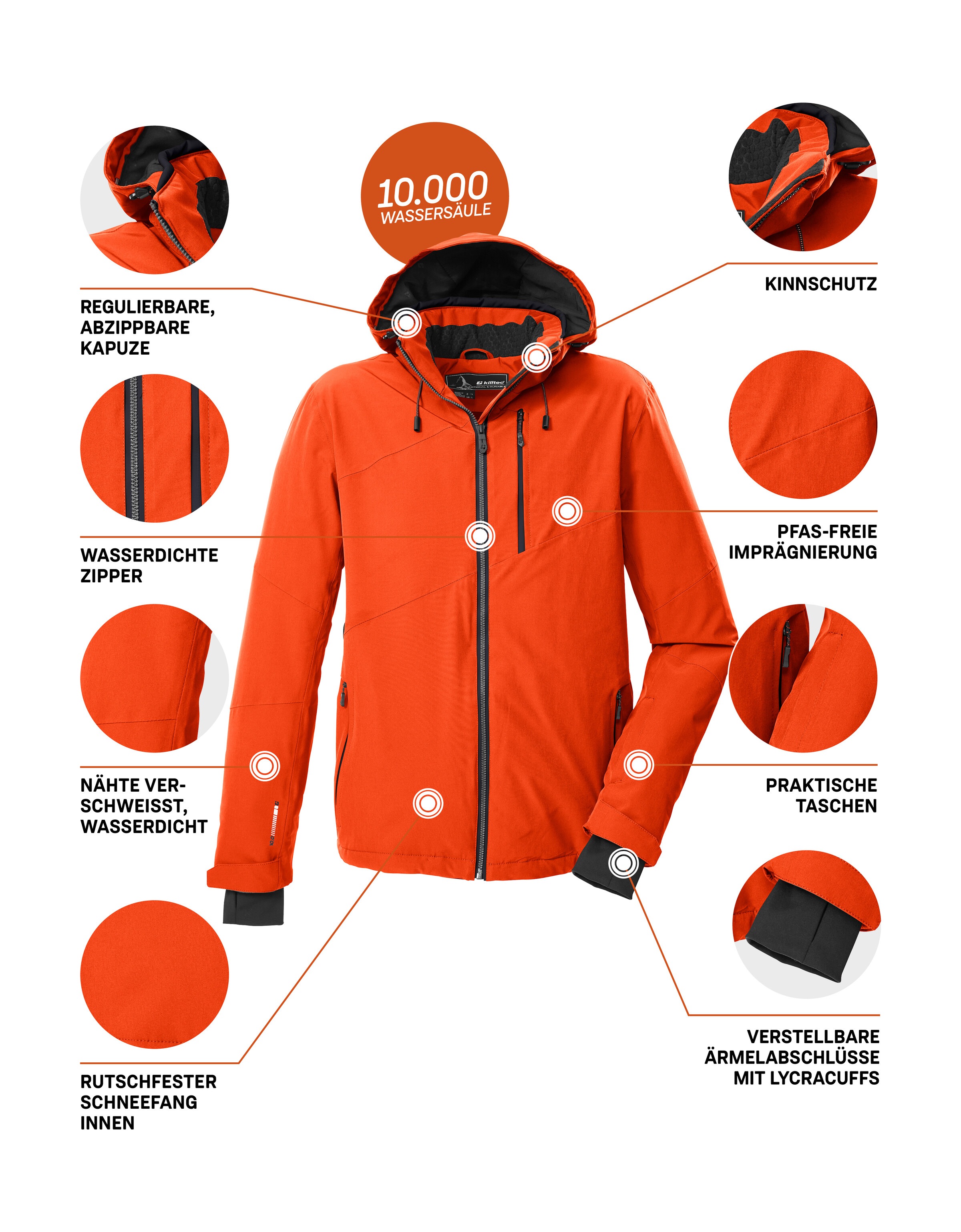 Killtec Skijacke »KSW 24 MN SKI JCKT«, Atmungsaktive, wasser- u. winddichte Funktionsjacke, abnehmbare Kapuze