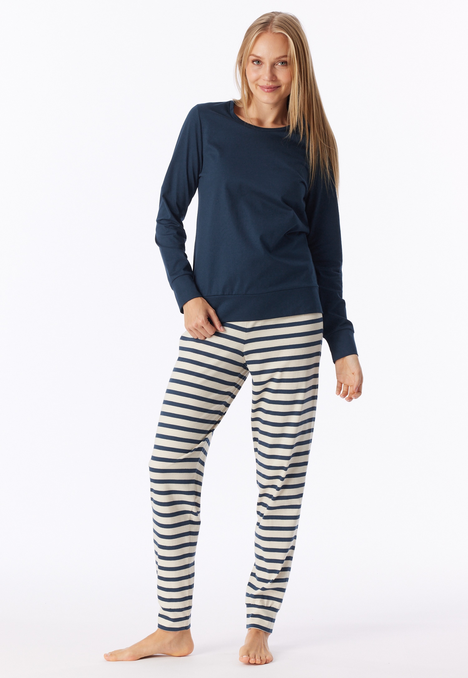 Schiesser Schlafanzug "Casual Essentials" 2 Baumwolle, Rundhalsausschnitt, langärmelig