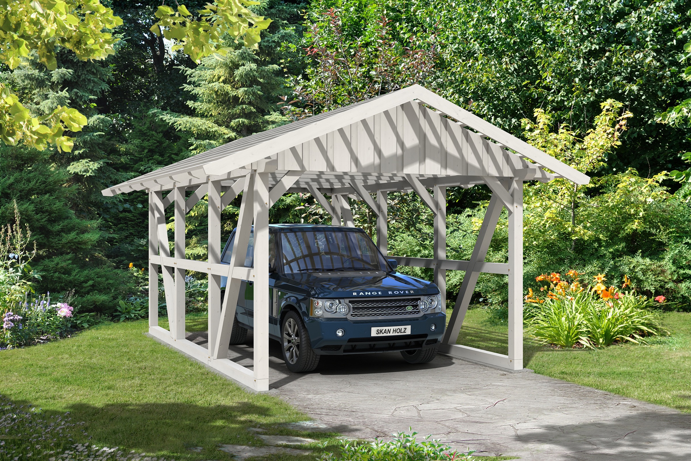 Skanholz Einzelcarport »Schwarzwald«, KVH-Fichte, 300 cm, Weiß, mit Dachlattung