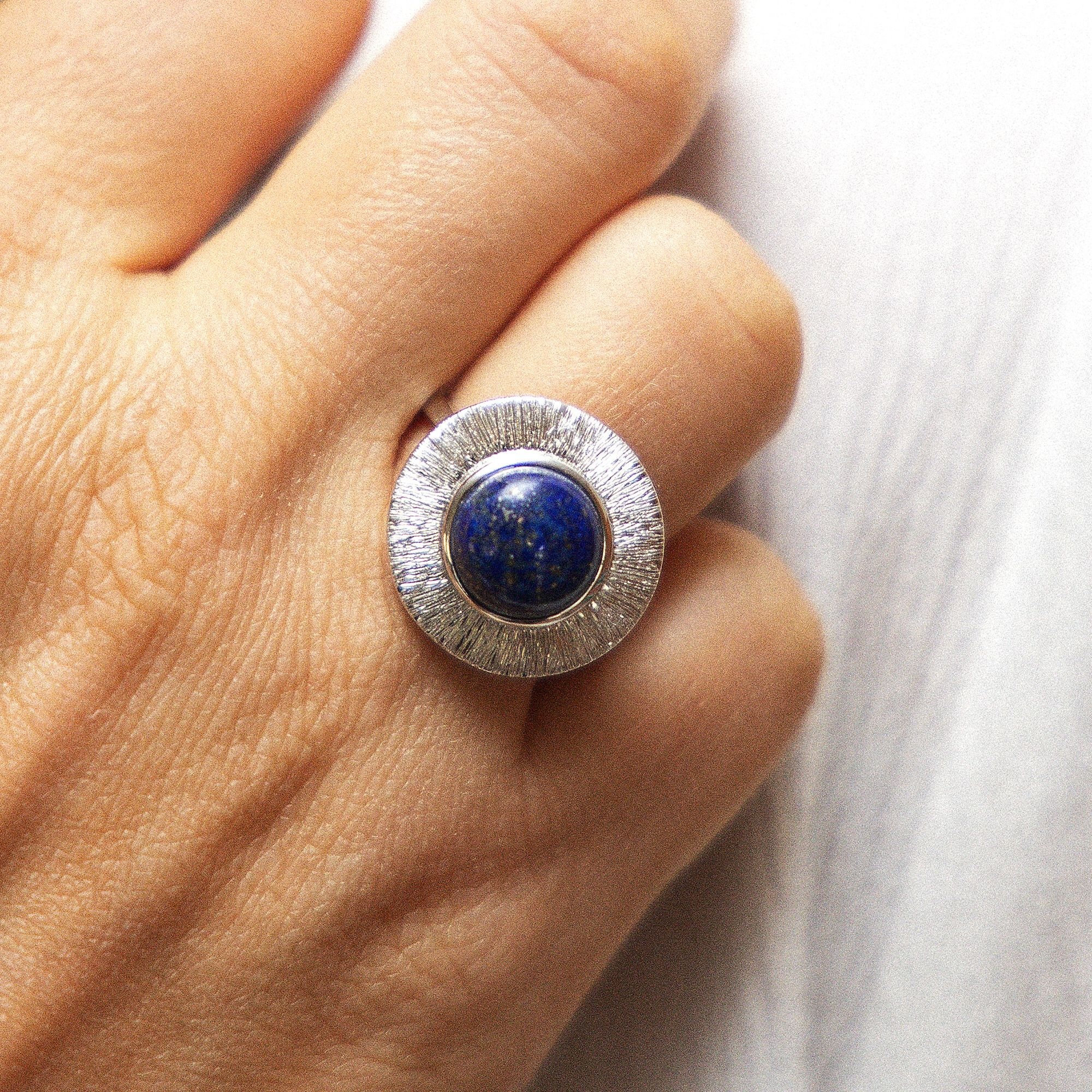 Zeeme Fingerring »Silber 925 rhodiniert glanz/matt mit echtem Lapis 10mm«