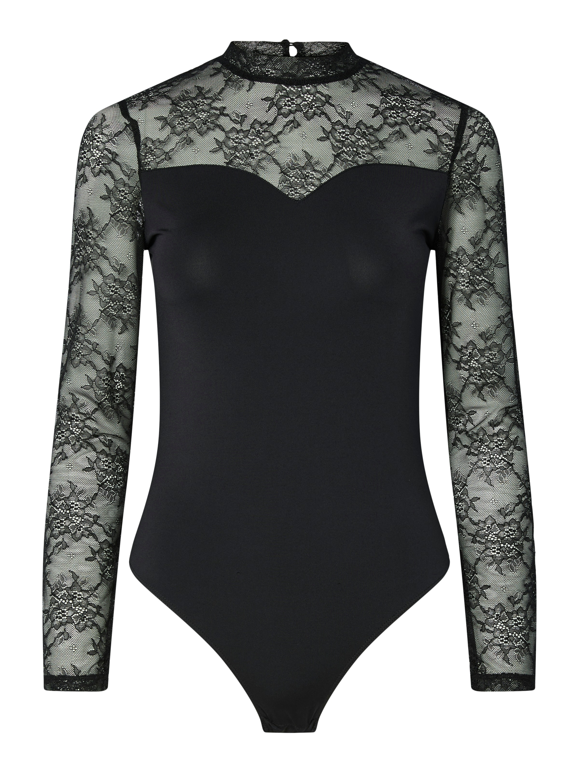 pieces Langarmbody »PCMILLY LS LACE BODYSTOCKING NOOS«