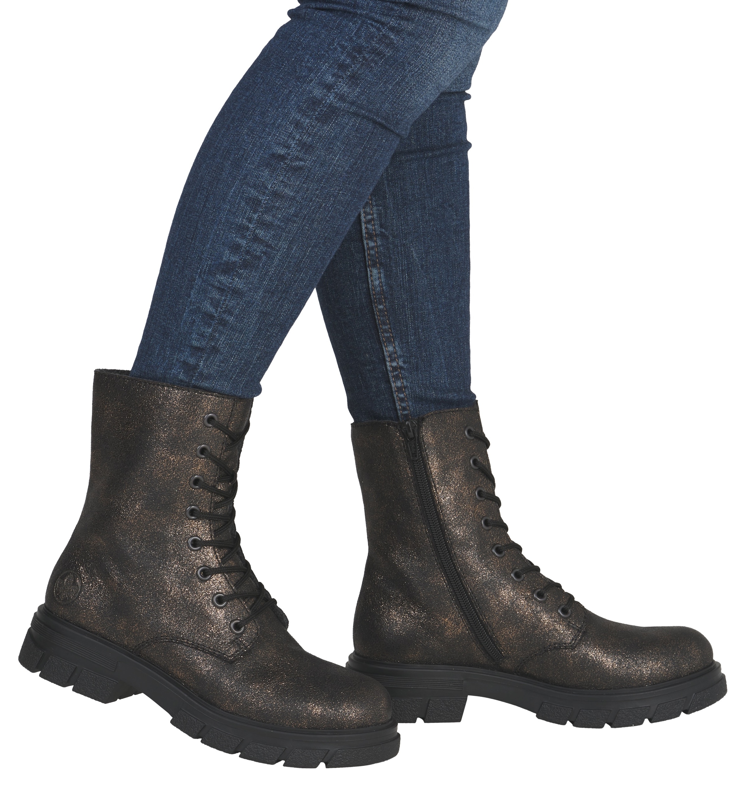 Rieker Schnürboots, Stiefelette, Blockabsatz, mit zusätzlichem Innenreißverschluss