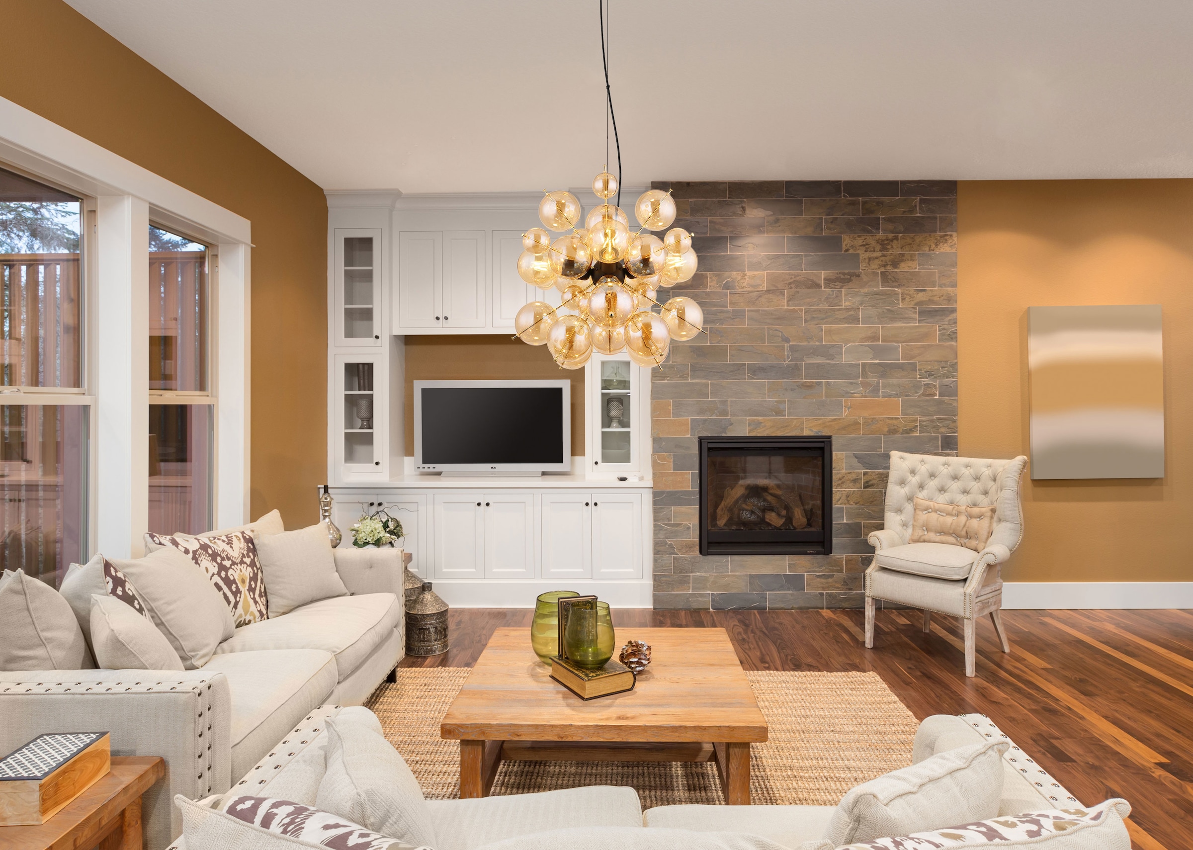 GLOBO LIGHTING Hängeleuchte »UDO« E27 1 Stk. Hängelampe Metall schwarz goldfarben Glaskugeln amber 2 Glasgrößen