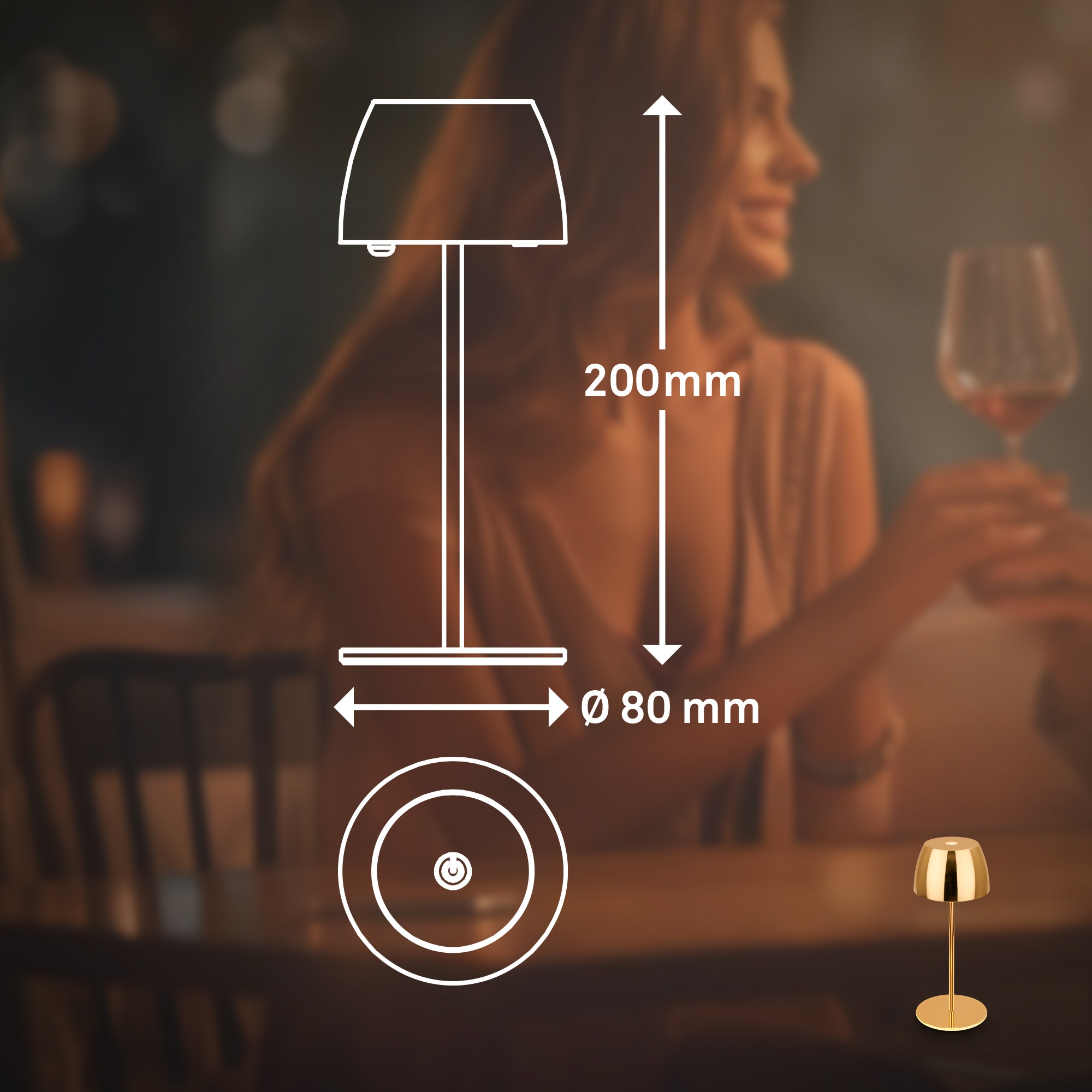 Briloner Leuchten LED Außen-Tischleuchte »SERINA MINI« LED-Modul 2 Stk. Warmweiß kabellos 20 x 8 cm Goldfarbig 2,5W Wohnzimmer Schlafzimmer 2er-Set