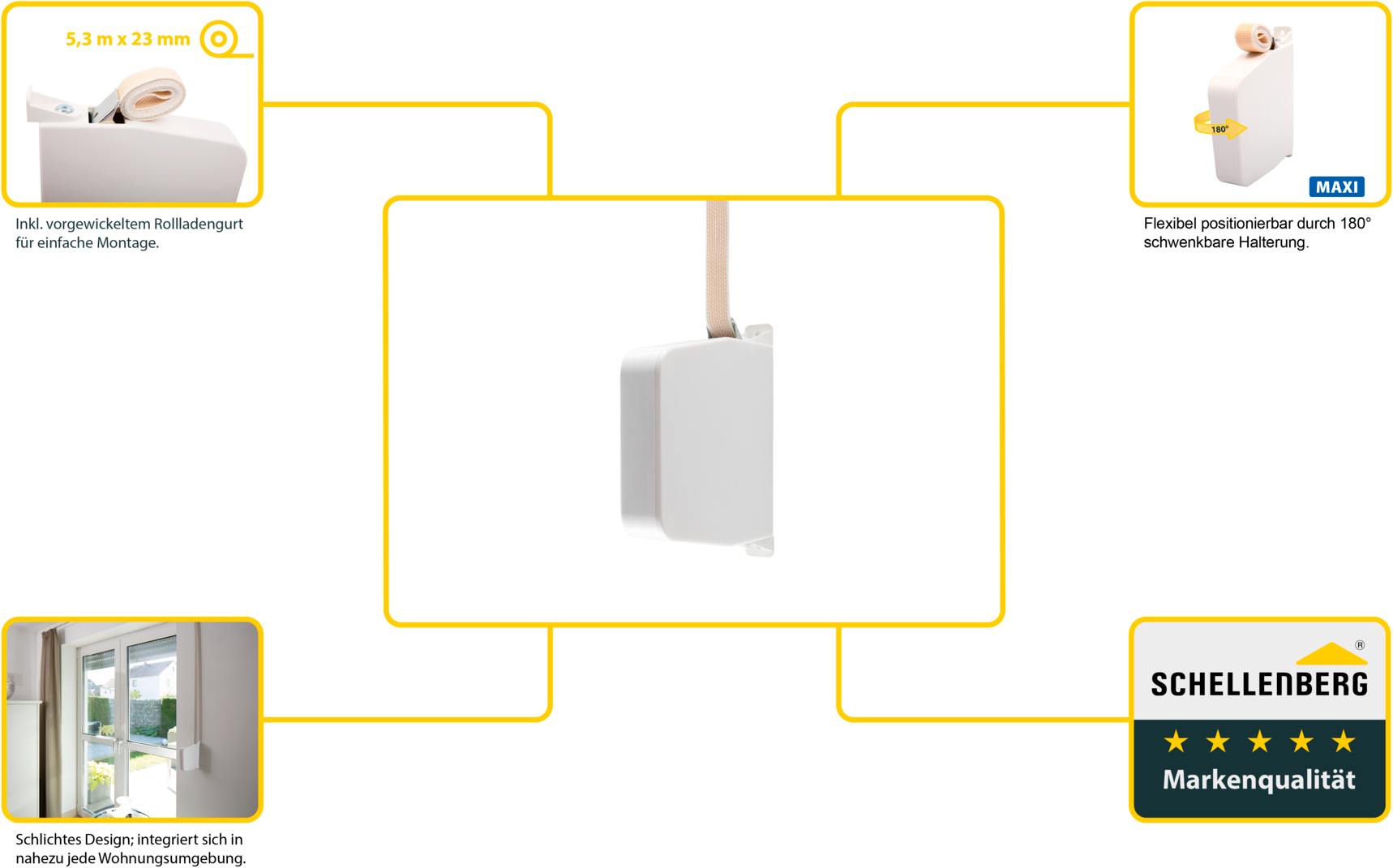 SCHELLENBERG Aufputz-Gurtwickler »Aufschraubwickler für das Rollladensystem Maxi«, schwenkbar, mit vormontiertem Rollladengurtband, weiß oder braun