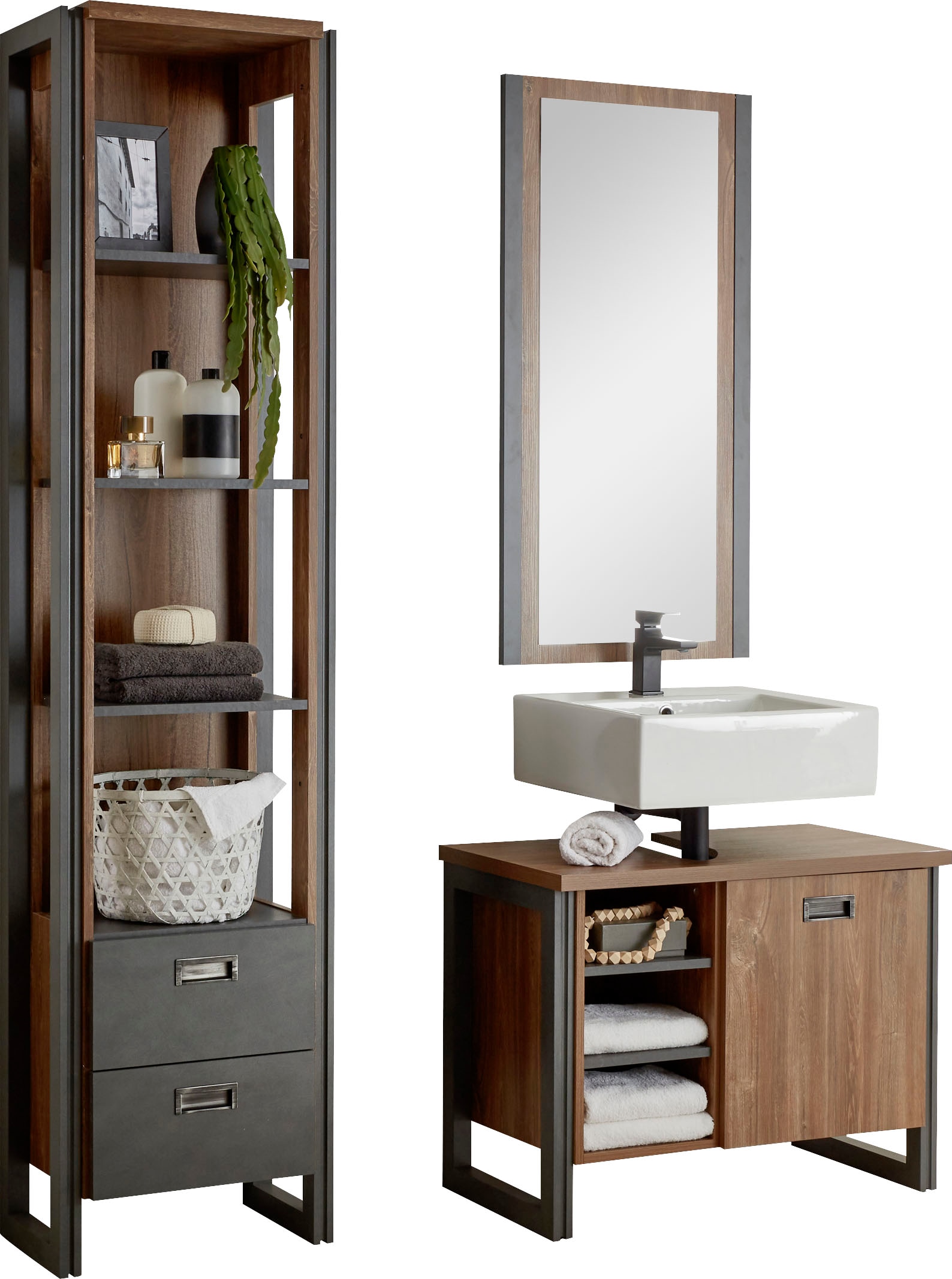 Home affaire Badmöbel-Set "Detroit, Bad im Industrialdesign, 3-teiliges Bad günstig online kaufen