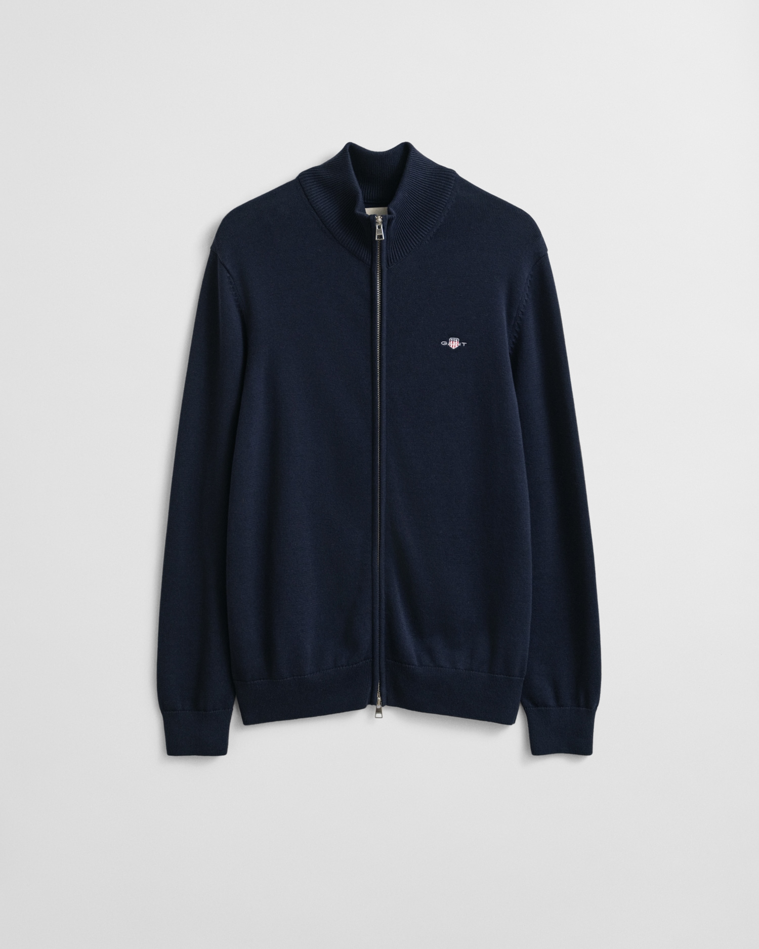 Gant Cardigan "CASUAL COTTON ZIP CARDIGAN" Mit Rippbündchen an Stehkragen, Ärmeln und Saum