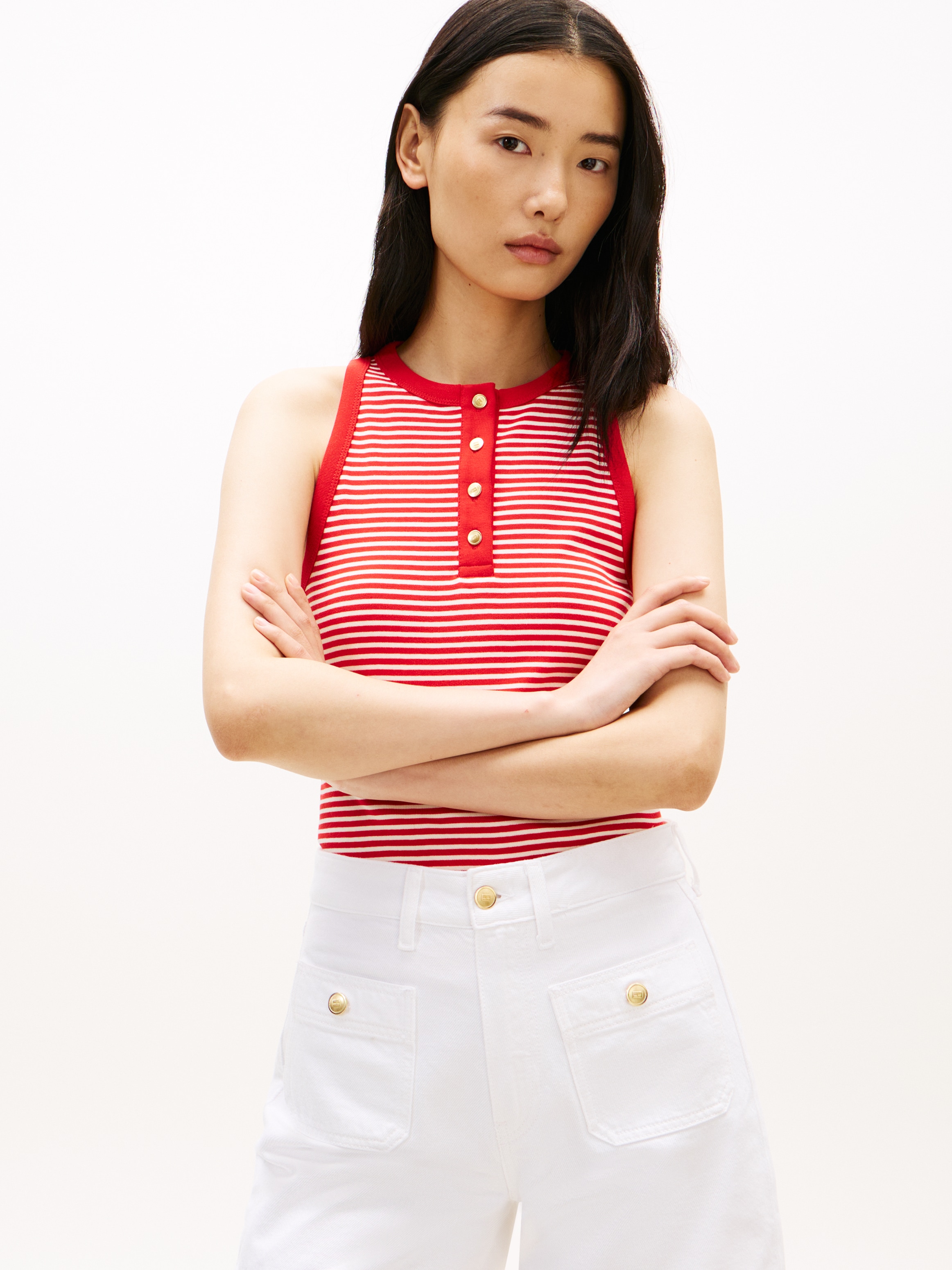 Tommy Hilfiger T-Shirt "GOLD BUTTON HENLEY TOP" mit kurzer Knopfleiste günstig online kaufen