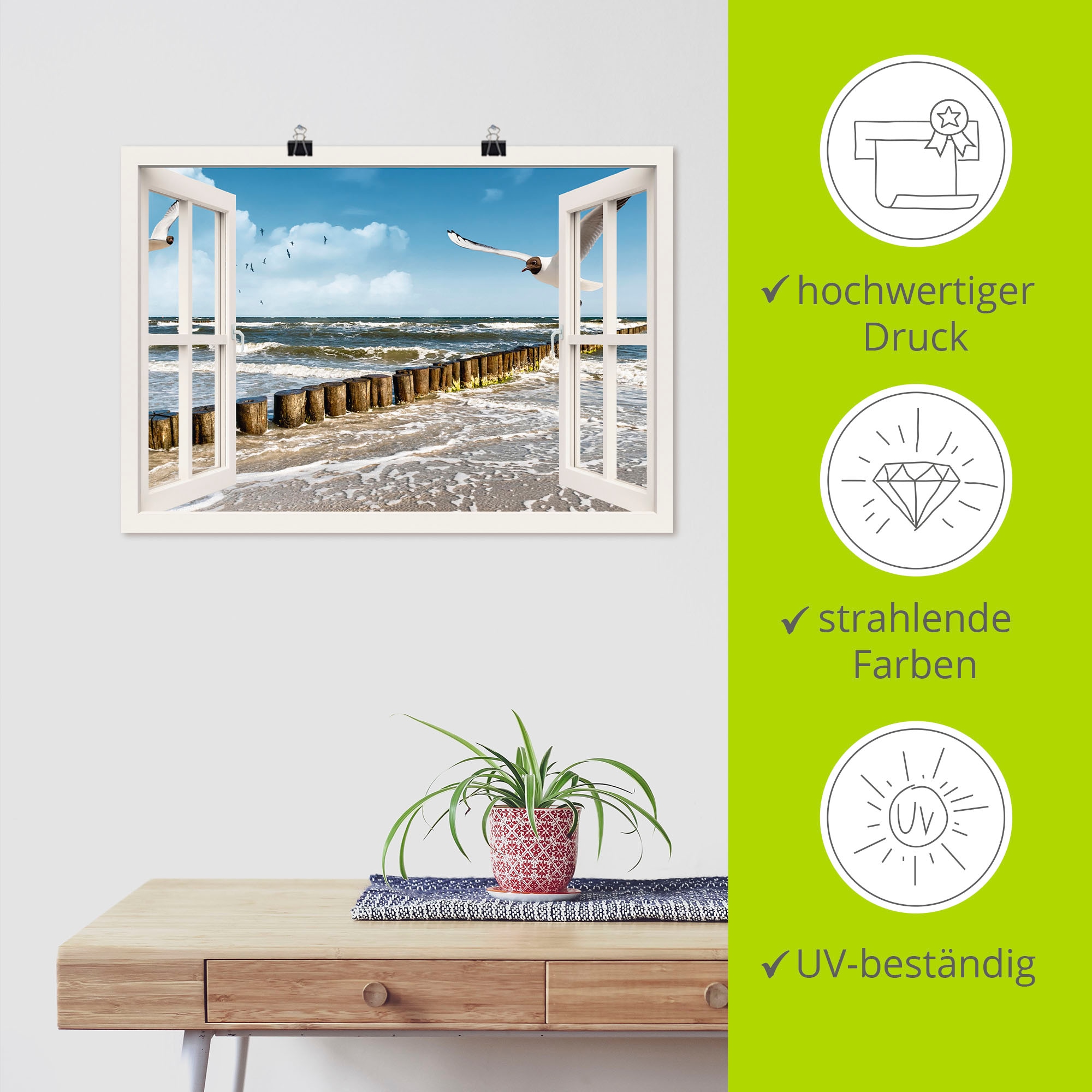 Artland Wandbild »Fensterblick - Ostsee«, Fensterblick, (1 St.), als Leinwandbild, Poster, Wandaufkleber in verschied. Größen
