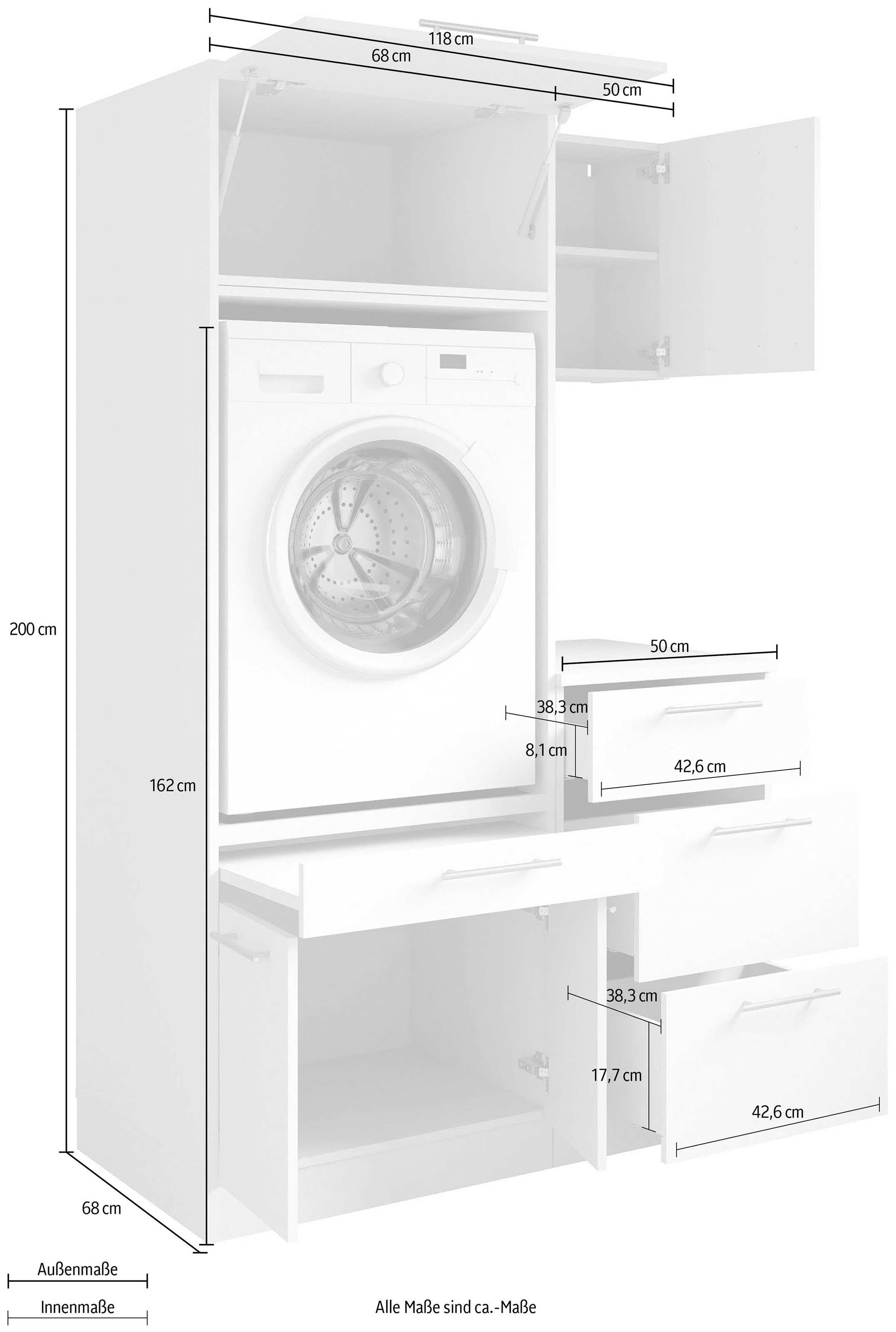 Laundreezy Mehrzweckschrank-Set »Laundreezy, 4-tlg. Mehrzweckschrank-Set B/H/T 118/200/68 cm«, (4 St.), Breite 118 cm, Soft-Close-Funktion für Türen