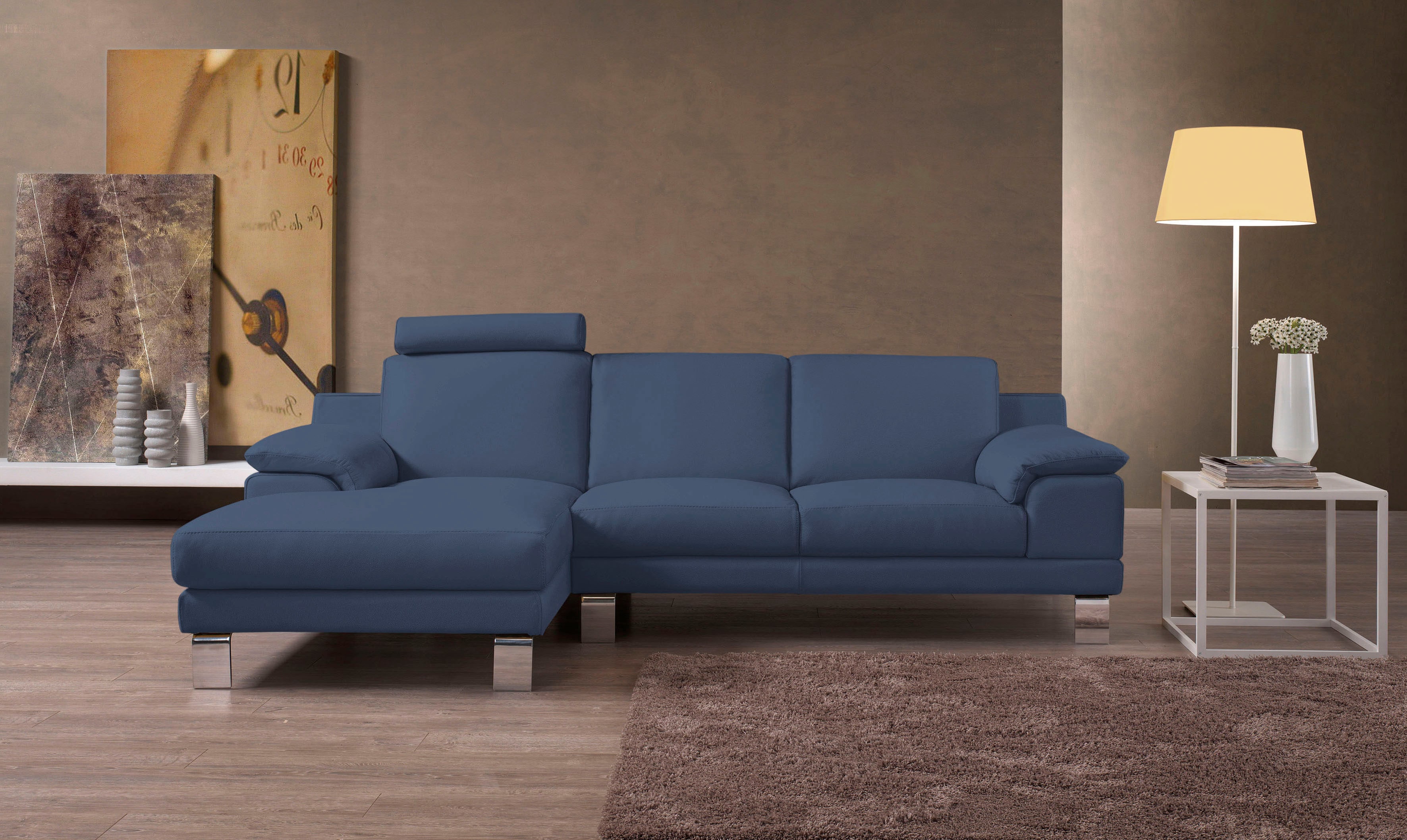 Egoitaliano Ecksofa "Shakira, Design & Sitzkomfort auf hohem Niveau, Breite 236cm, L-Form" mit Recamiere, L-Form, edle Füße