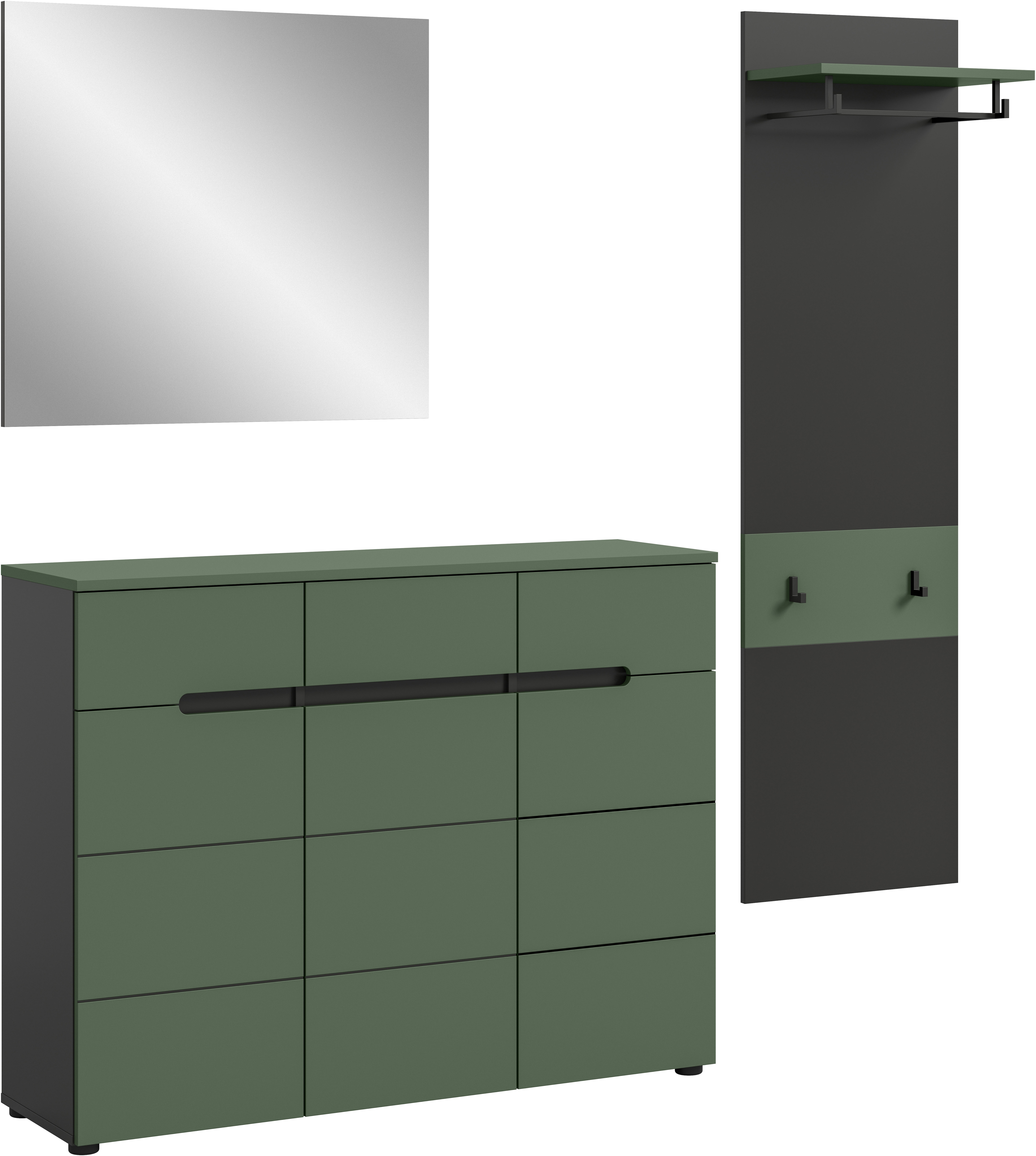 Home affaire Garderoben-Set "REHAT, TOPSELLER, 3-teilig, Breite 180 cm, individuell erweiterbar" Set, bestehend aus: Kommode, Spiegel und Garderobenpaneel, 3 Stk. tlg.