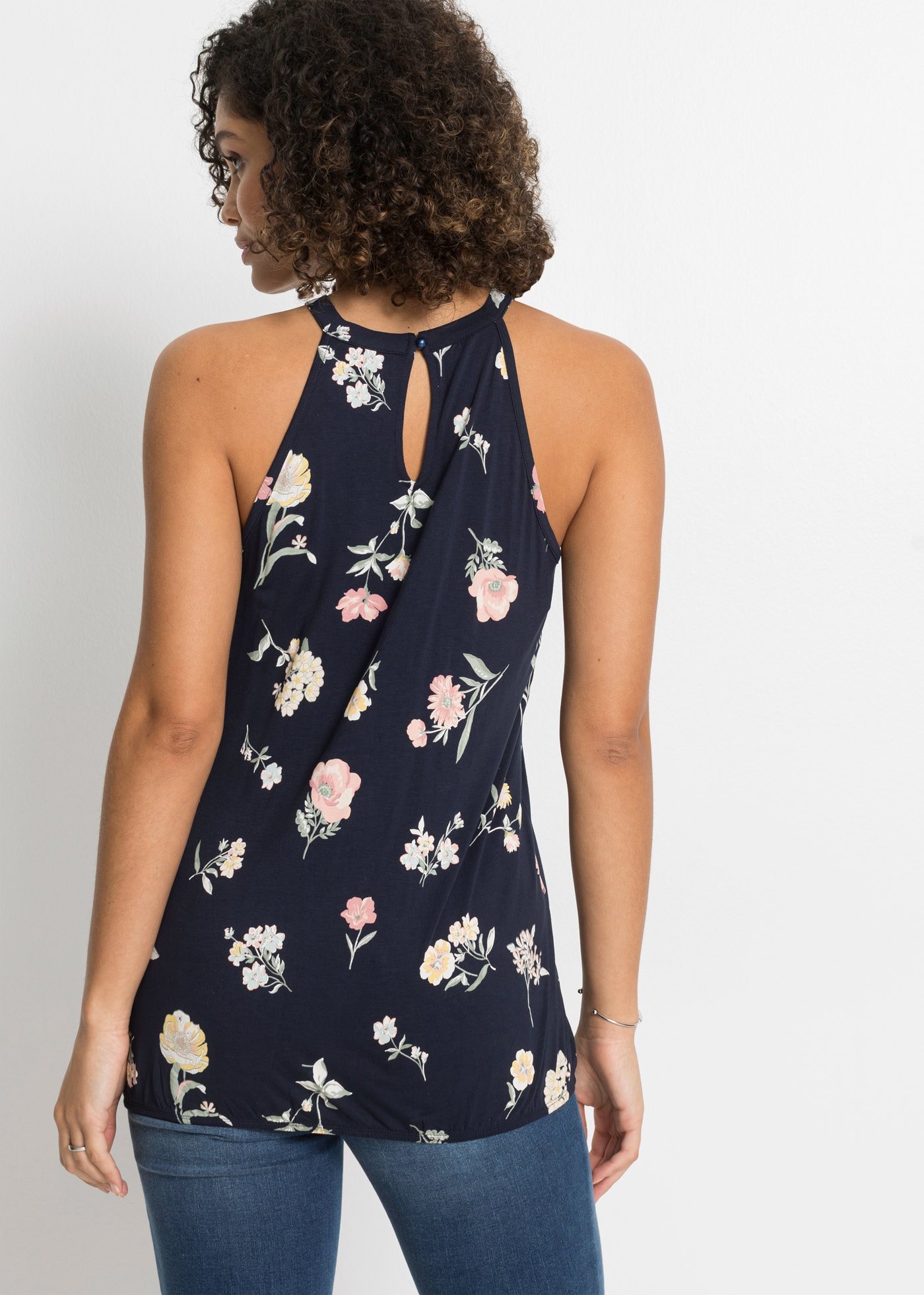 bonprix Shirttop »Top aus Viskose-Mix« bequem, amerikanischer Ausschnitt mit Knopfverschluss im Rücken