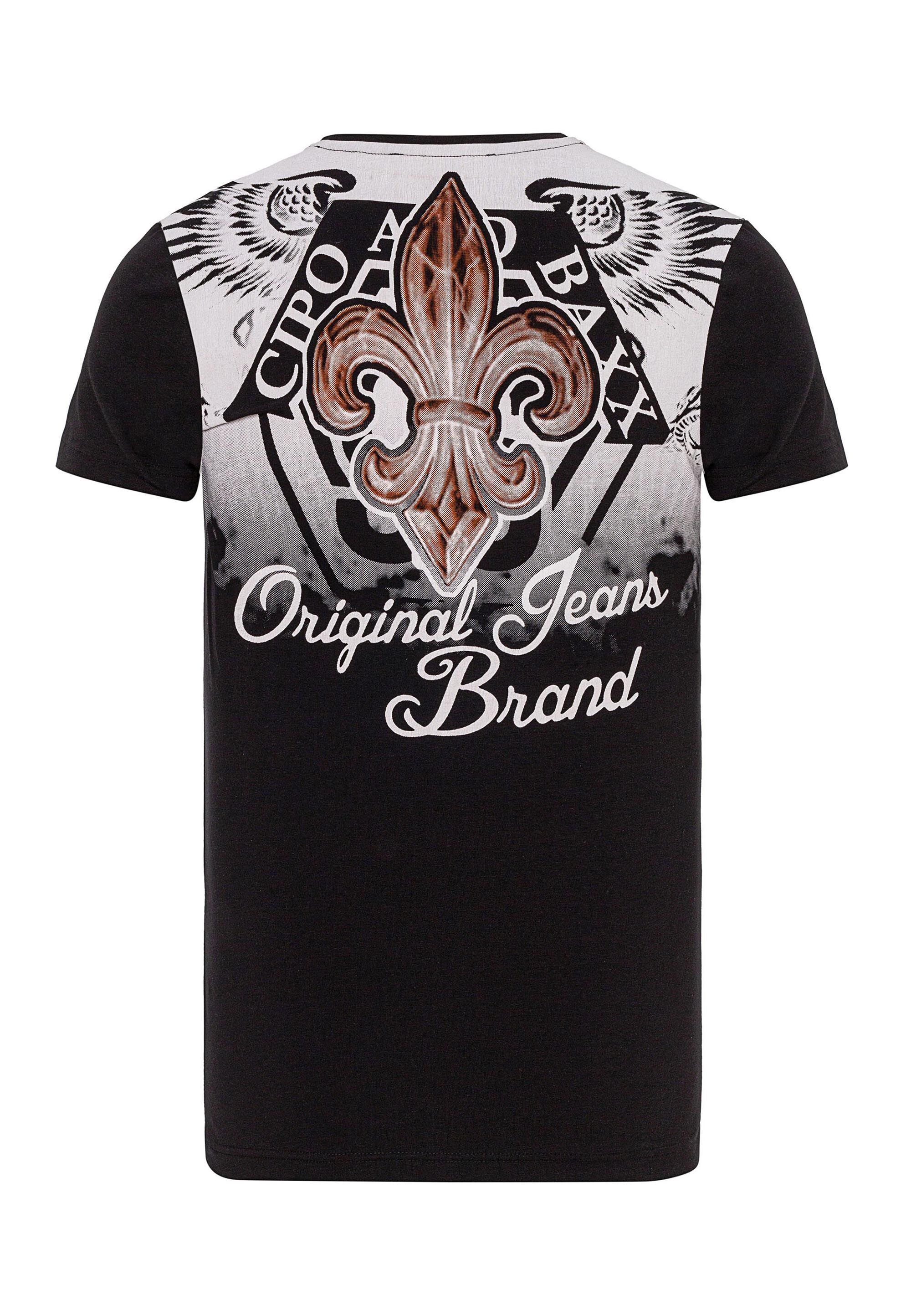Cipo & Baxx T-Shirt »T-Shirt«, mit rockigen Wappen- und Flügelprints