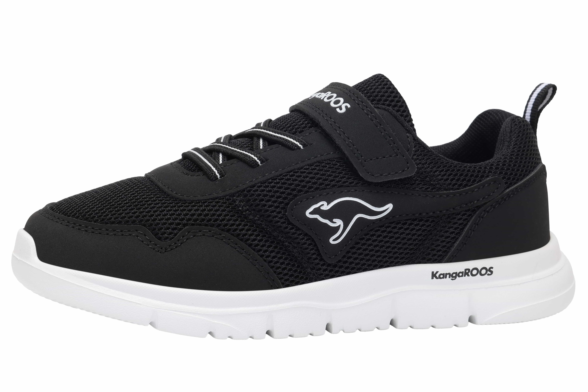 Sneaker KANGAROOS "K-ETK POSSUM EV", Mädchen, Gr. 28, jet schwarz, weiß, Mesh, Synthetik, Schuhe Sneaker