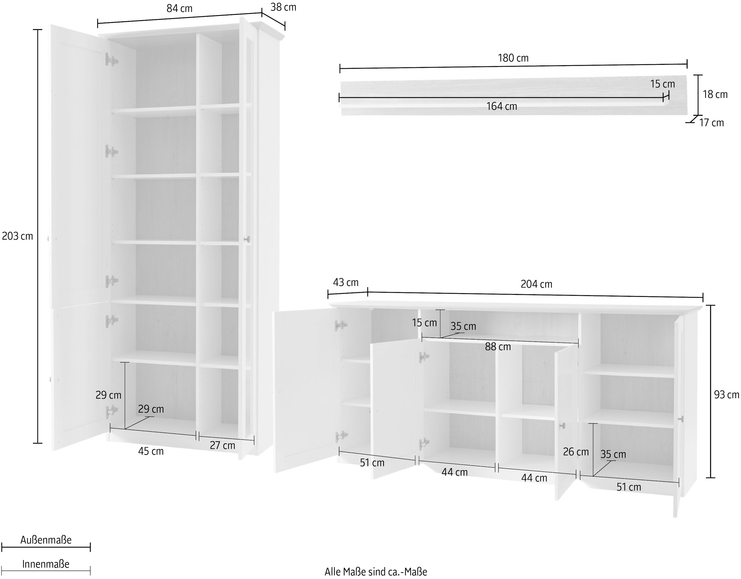 OTTO home Wohnwand »Brest, Anbauwand im Landhausstil, Komplettset, Wohnzimmer-Set« Set, 3 Stk. tlg.