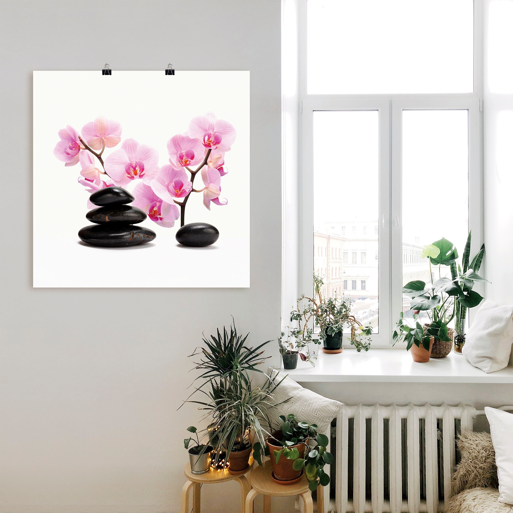 Artland Wandbild "Schwarze Steine und pink Orchidee", Zen, (1 St.), als Lei günstig online kaufen