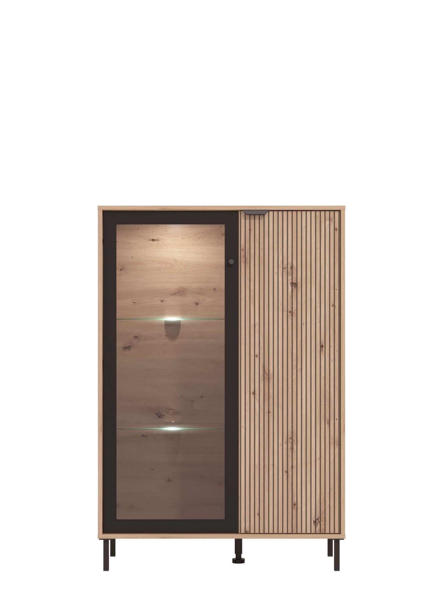 Home affaire Highboard »Mayenne Sideboard, Stauraumschrank, Anrichte, Hochschrank, Breite 93cm«, Holztür mit Rillen-Optik, Glastür, Modernes Design