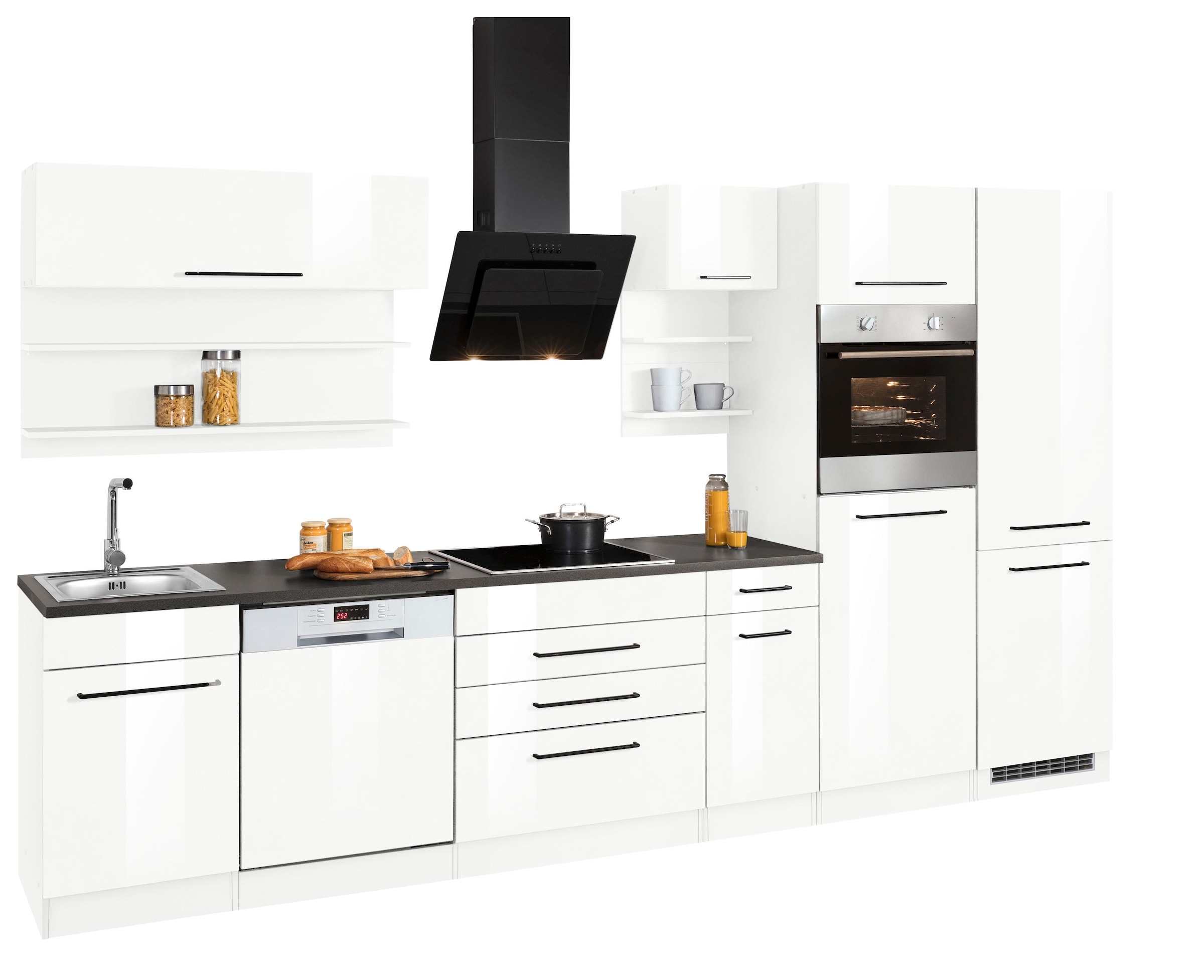 KOCHSTATION Küchenzeile »KS-Tulsa«, ohne E-Geräte, Breite 350 cm, schwarze Metallgriffe, MDF Fronten