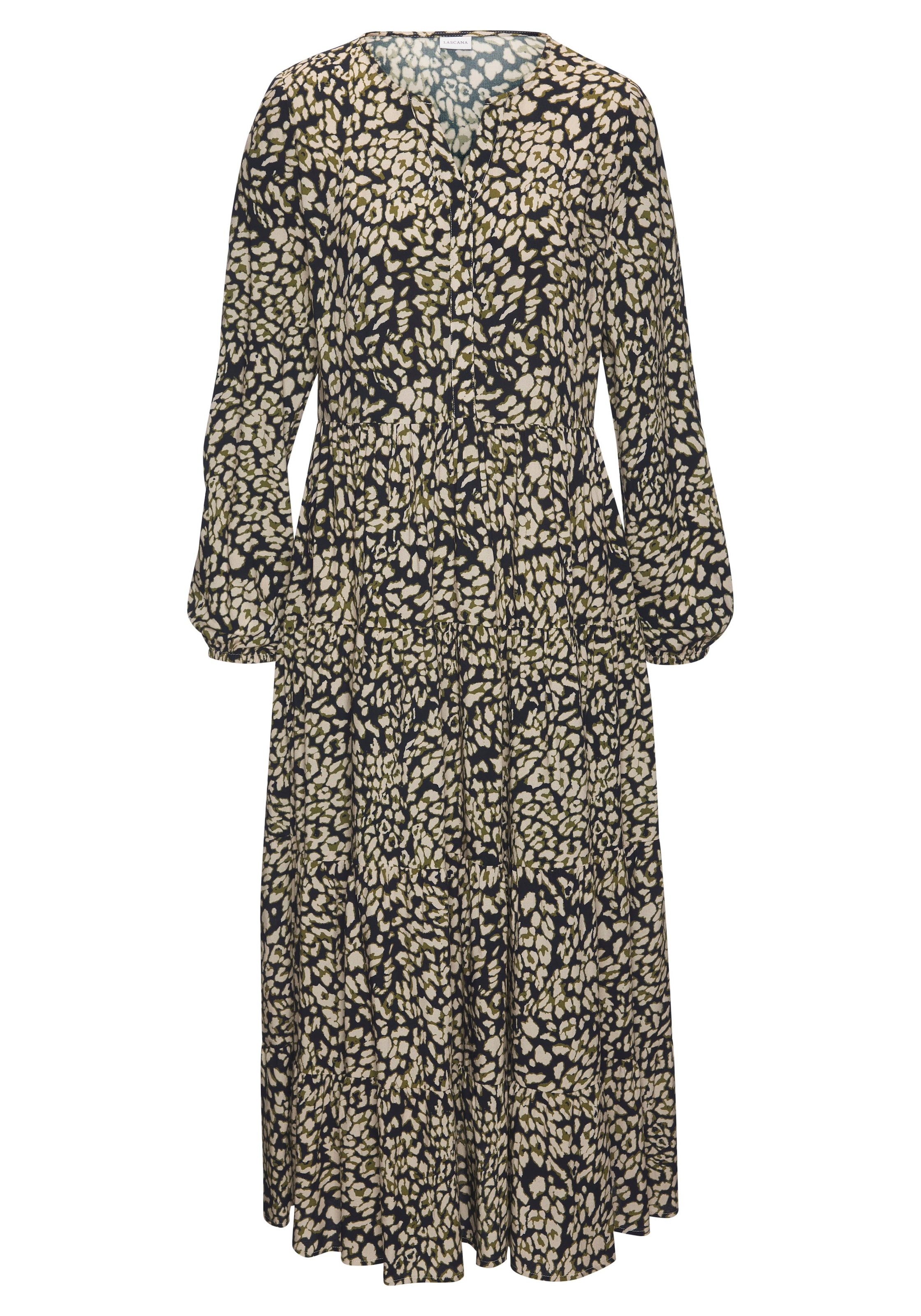 LASCANA Maxikleid, mit Leoprint und Volants, Volantkleid