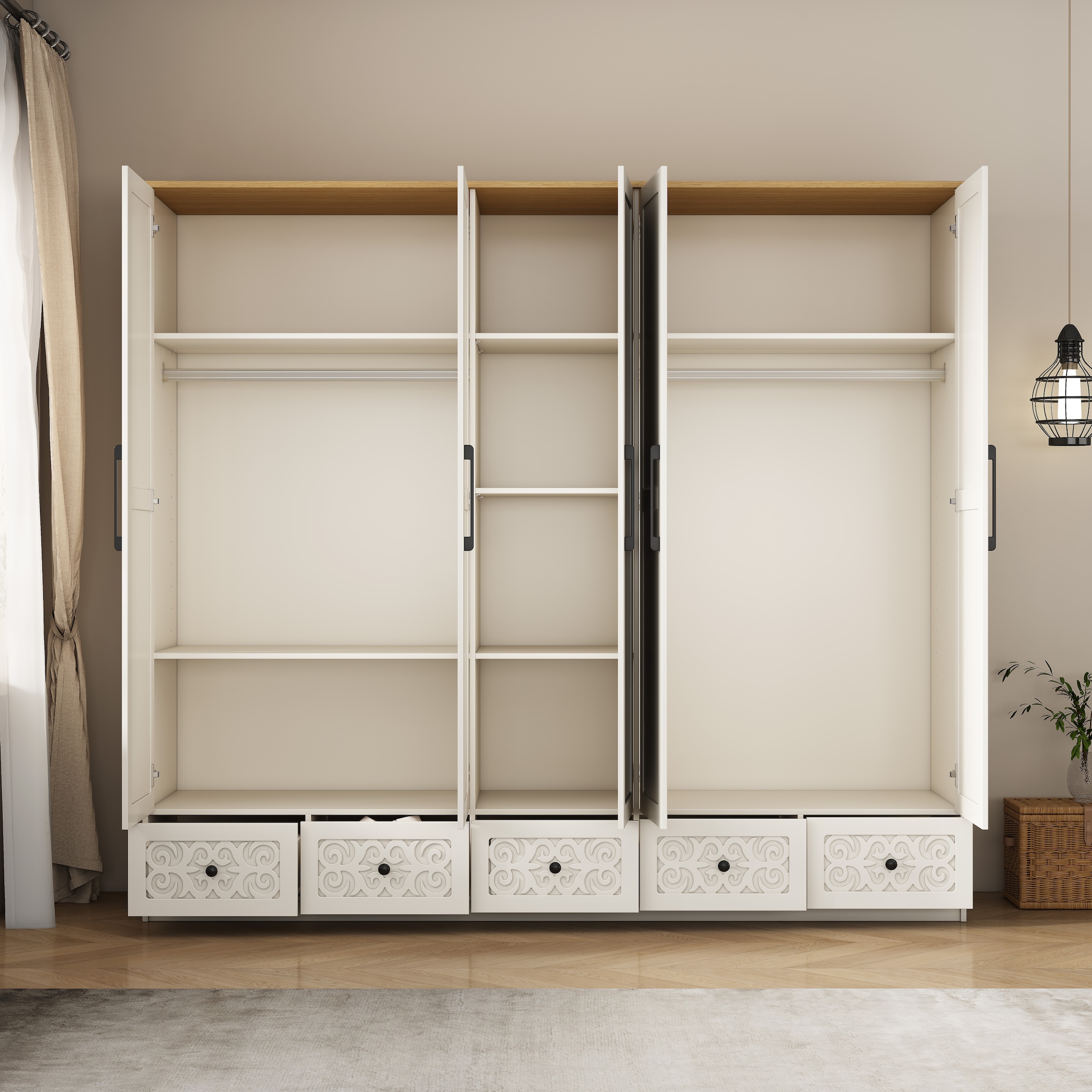 OTTO home Kleiderschrank »EZZON-KS« Landhaus Design Schlafzimmerschrank mit Verzierungen und Spiegel