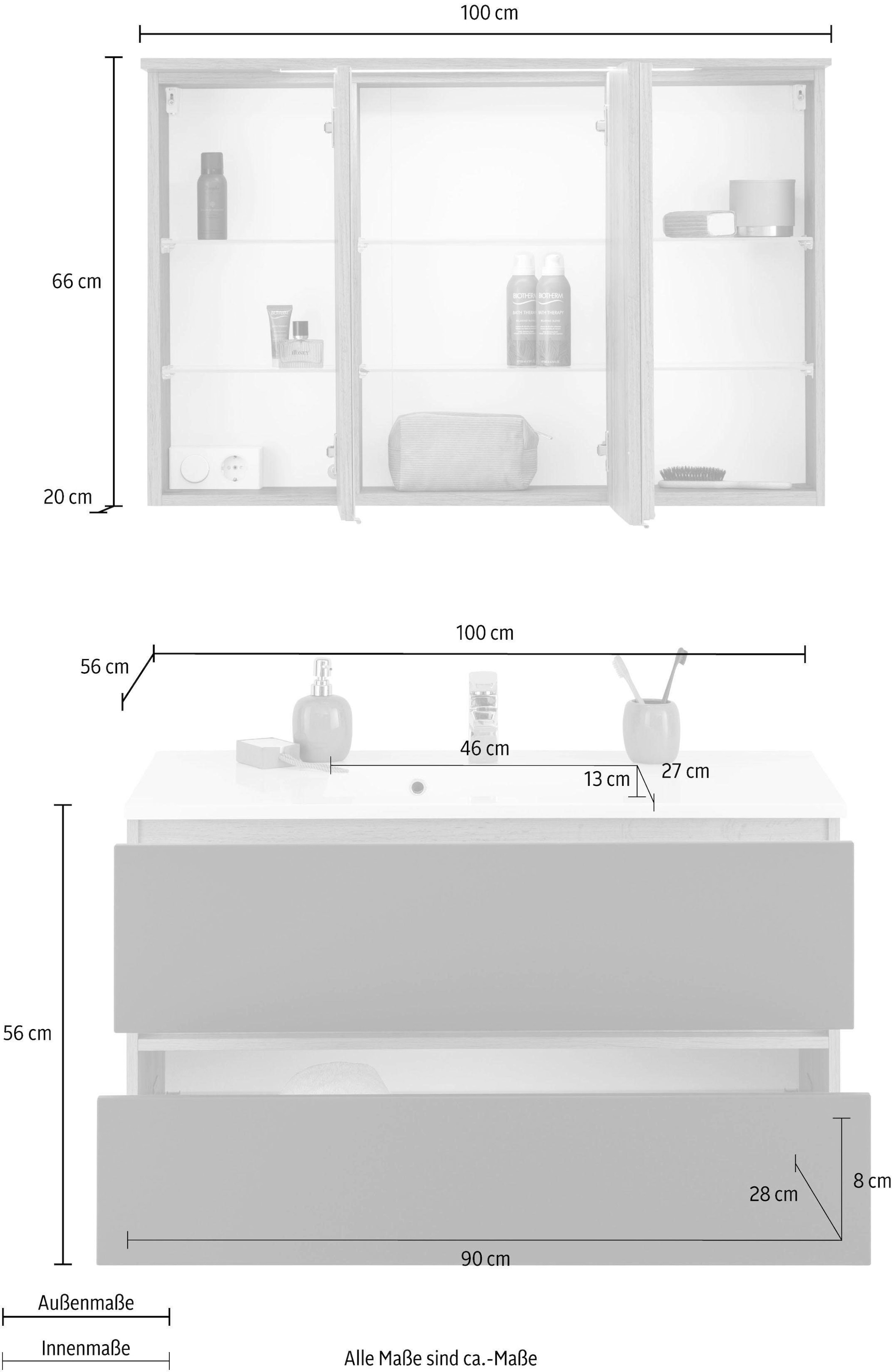 welltime Badmöbel-Set »Lucca«, (2 St.), Breite 100,5 cm, mit direkter Beleuchtung