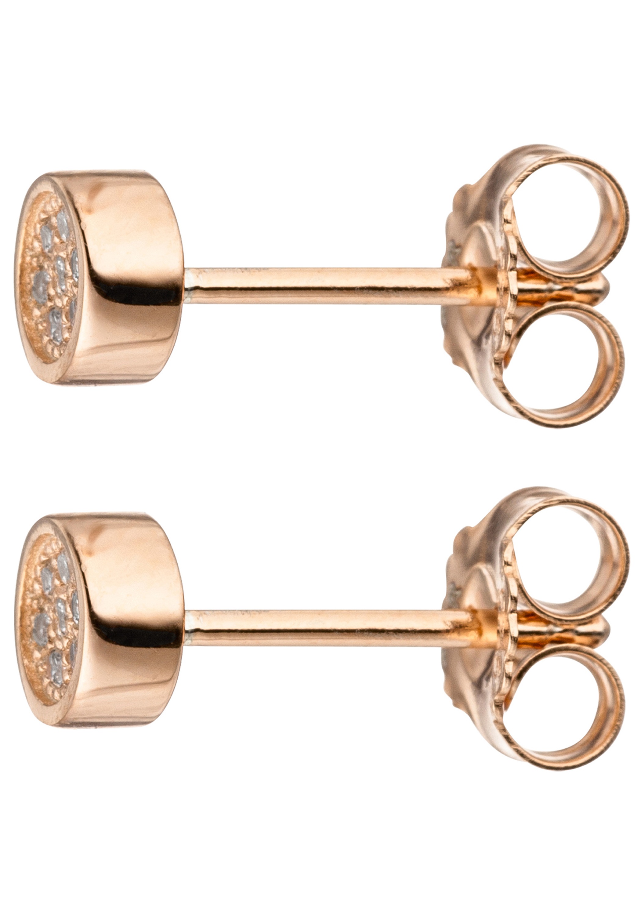 JOBO Paar Ohrstecker rund 925 Silber roségold vergoldet mit 14 Zirkonia