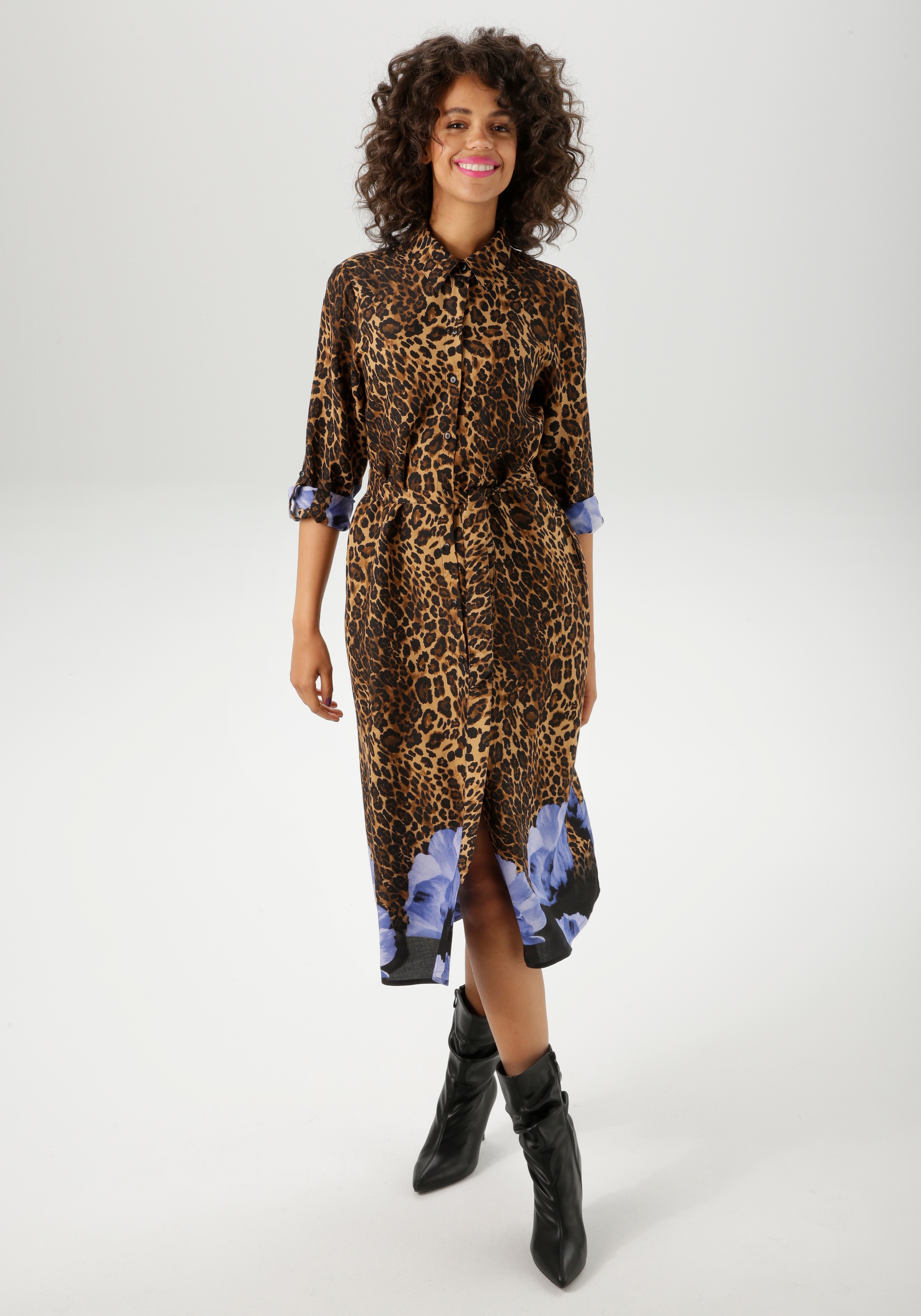 Aniston CASUAL Blusenkleid, (mit abnehmbarem Bindegürtel), mit Blüten-Bordü günstig online kaufen