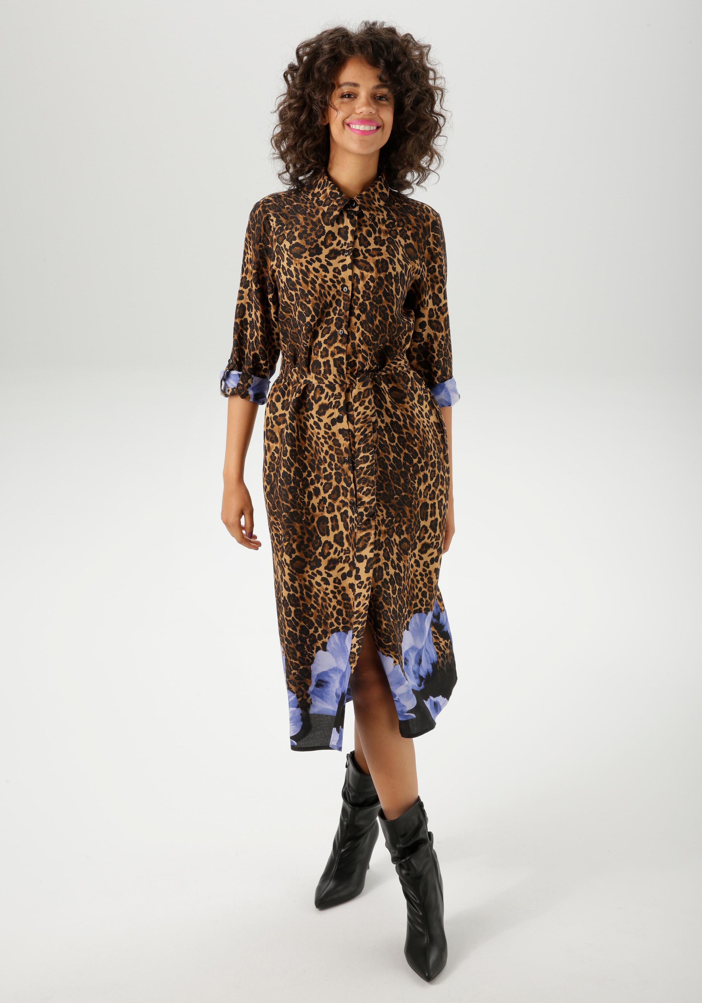 Aniston CASUAL Blusenkleid mit abnehmbarem Bindegürtel, mit Blüten-Bordüre günstig online kaufen