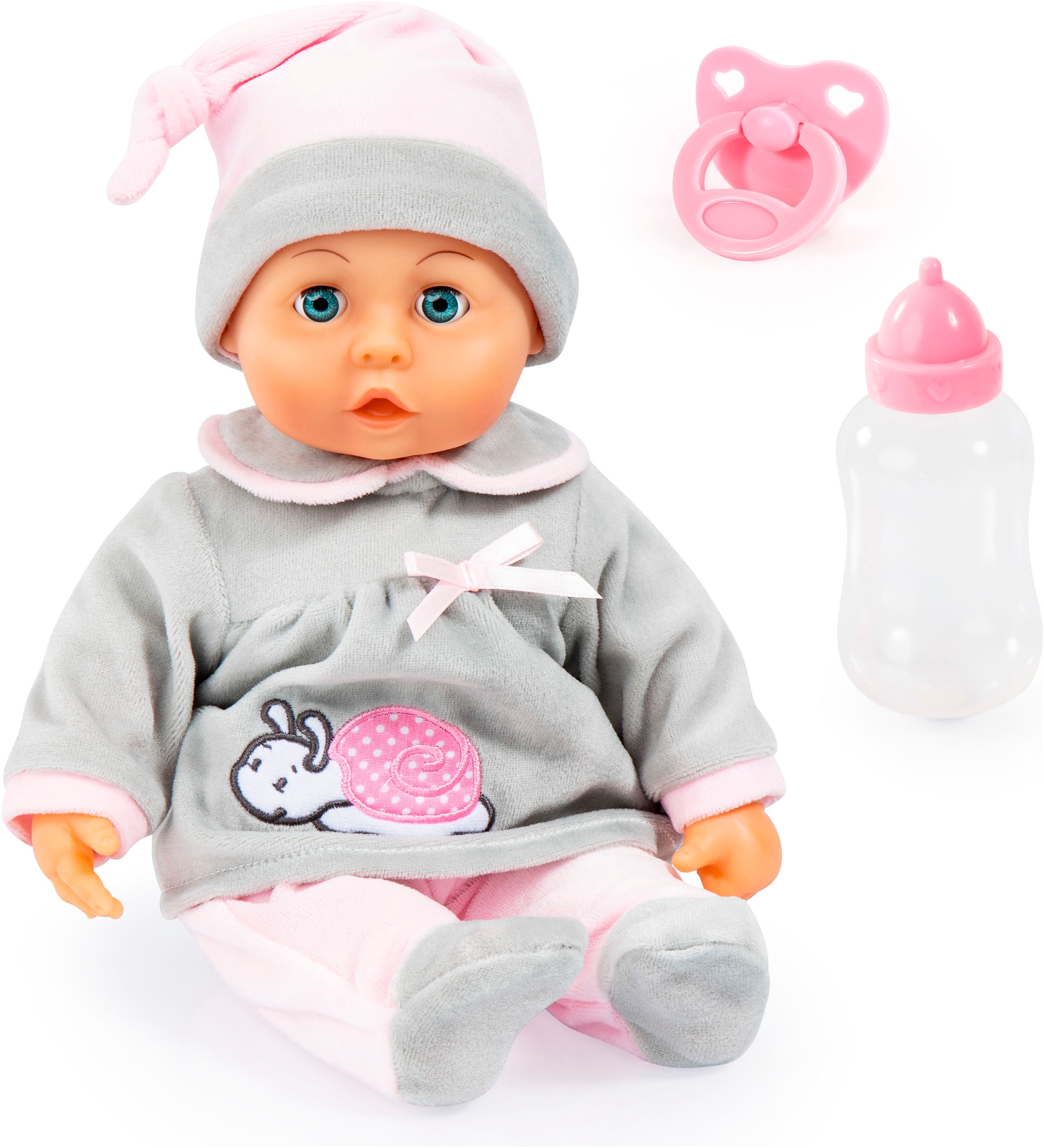 Babypuppe »First Words Baby, 38 cm grau/rosa«, (3 tlg.)