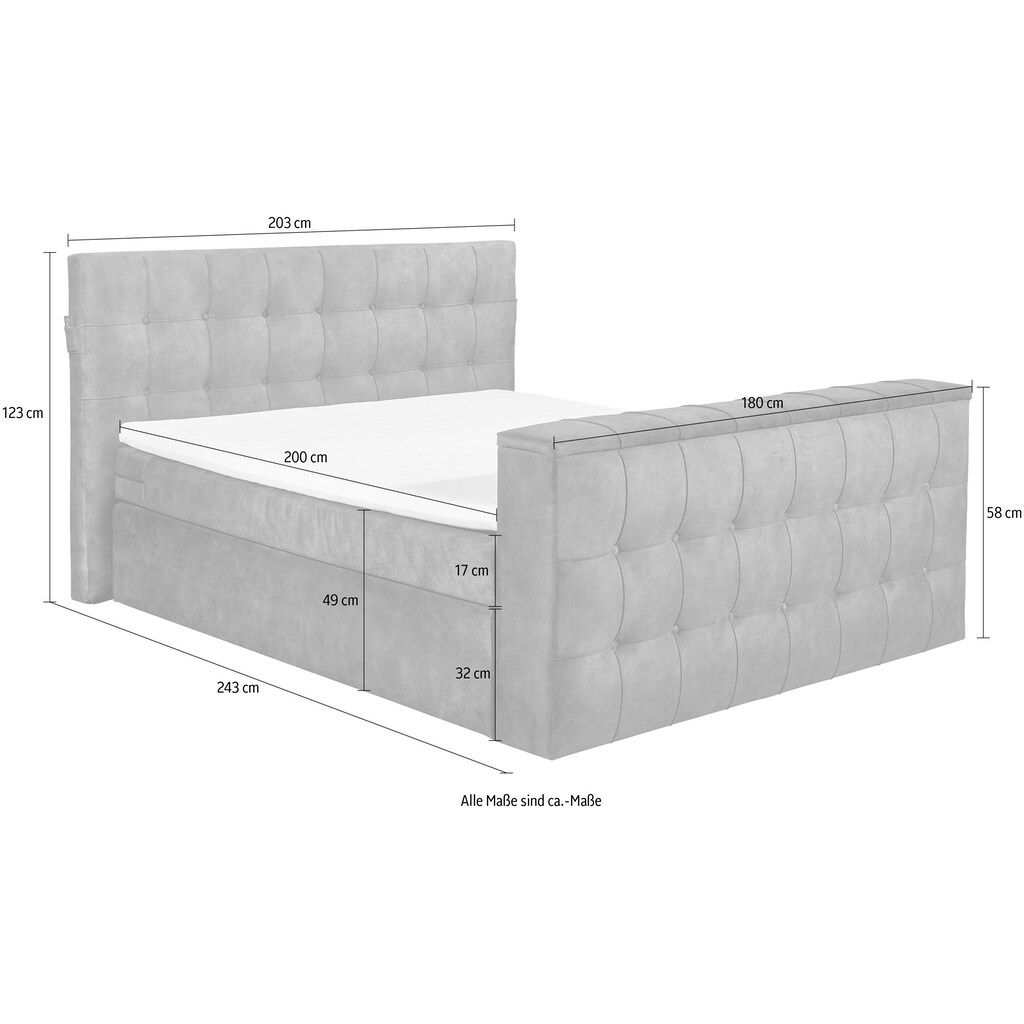 set one by Musterring Boxspringbett »Richmond«, mit Duo-Matratze (H2/H3), versenkbarer TV-Halterung (bis 40 Zoll) und Fernbedienung. Wahlweise mit/ohne Bettkasten