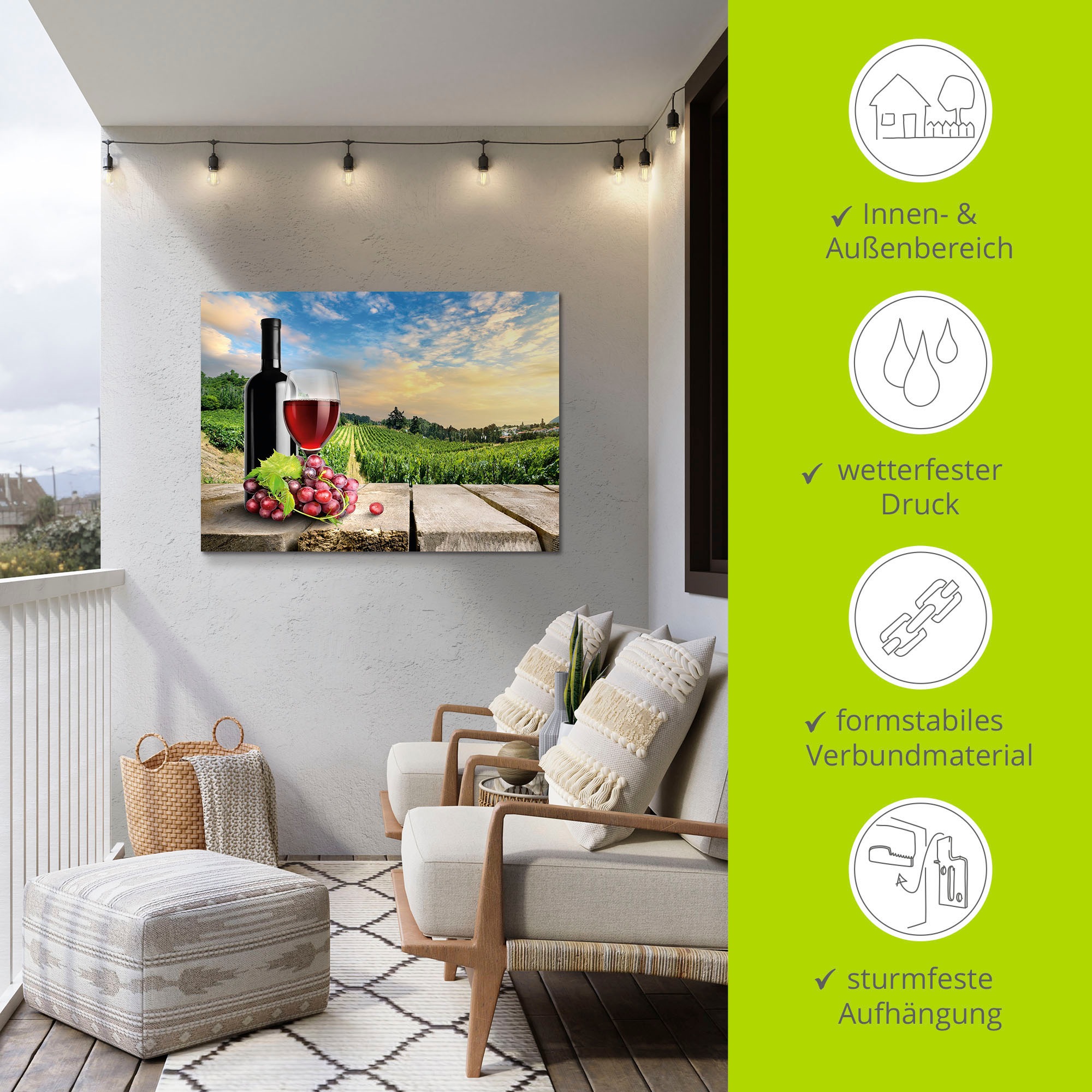 Artland Wandbild »Wein vor Weinbergen«, Berge, (1 St.), als Alubild, Outdoorbild, Poster, Wandaufkleber in verschied. Größen