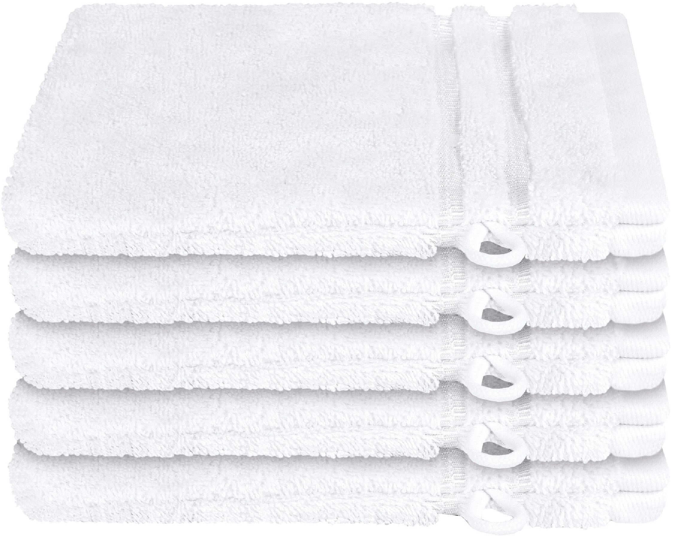 Schiesser Waschhandschuh »Schiesser Frottier-Set Milano, 5x Stück«, (5 St., 5er Set Waschlappen 16 x 22 cm), mit Webbordüre