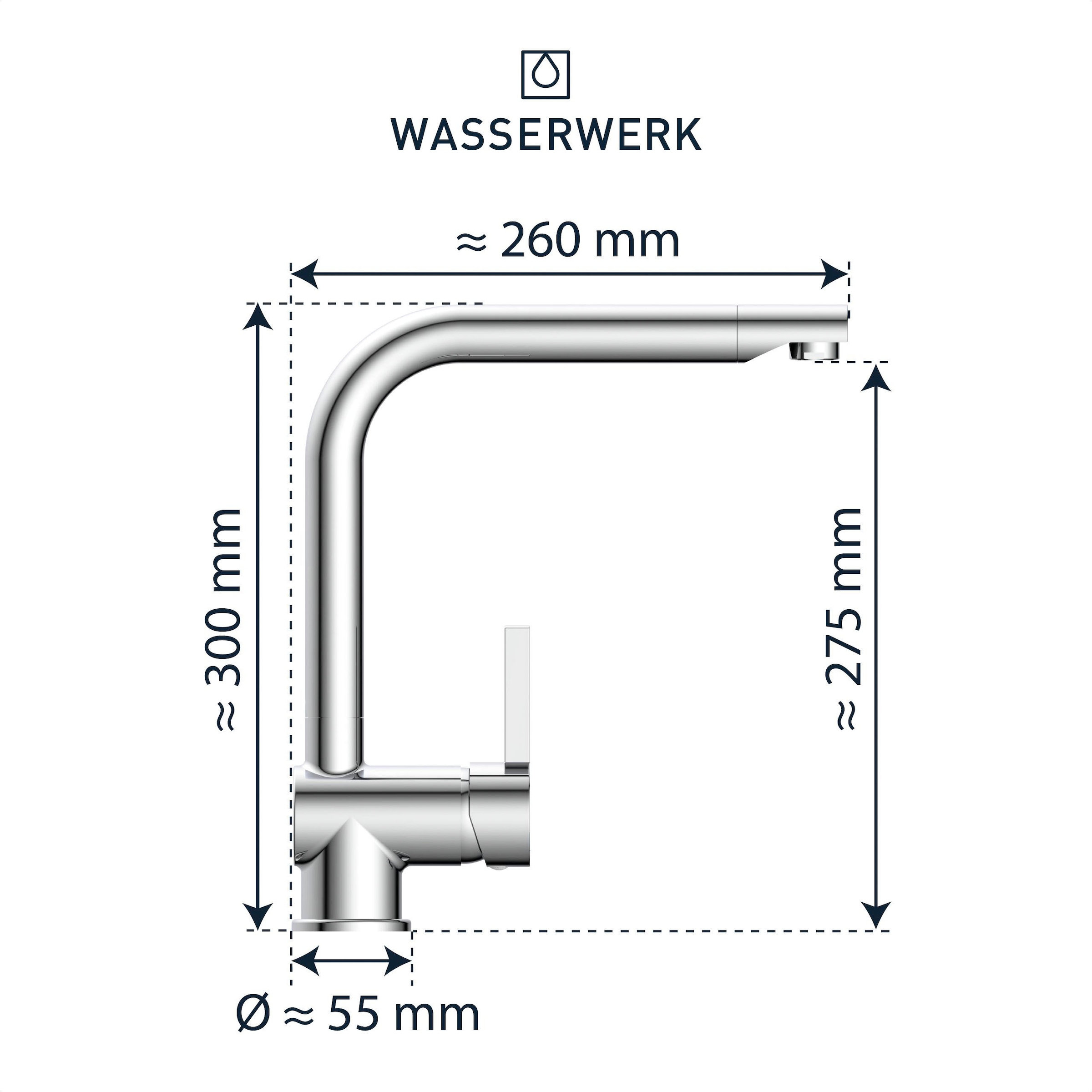 WASSERWERK Spültischarmatur »WK 4, Wasserhahn, Küche, Einhebelmischer«, 360° schwenkbar, Cold-Start-Funkt., geräuscharm