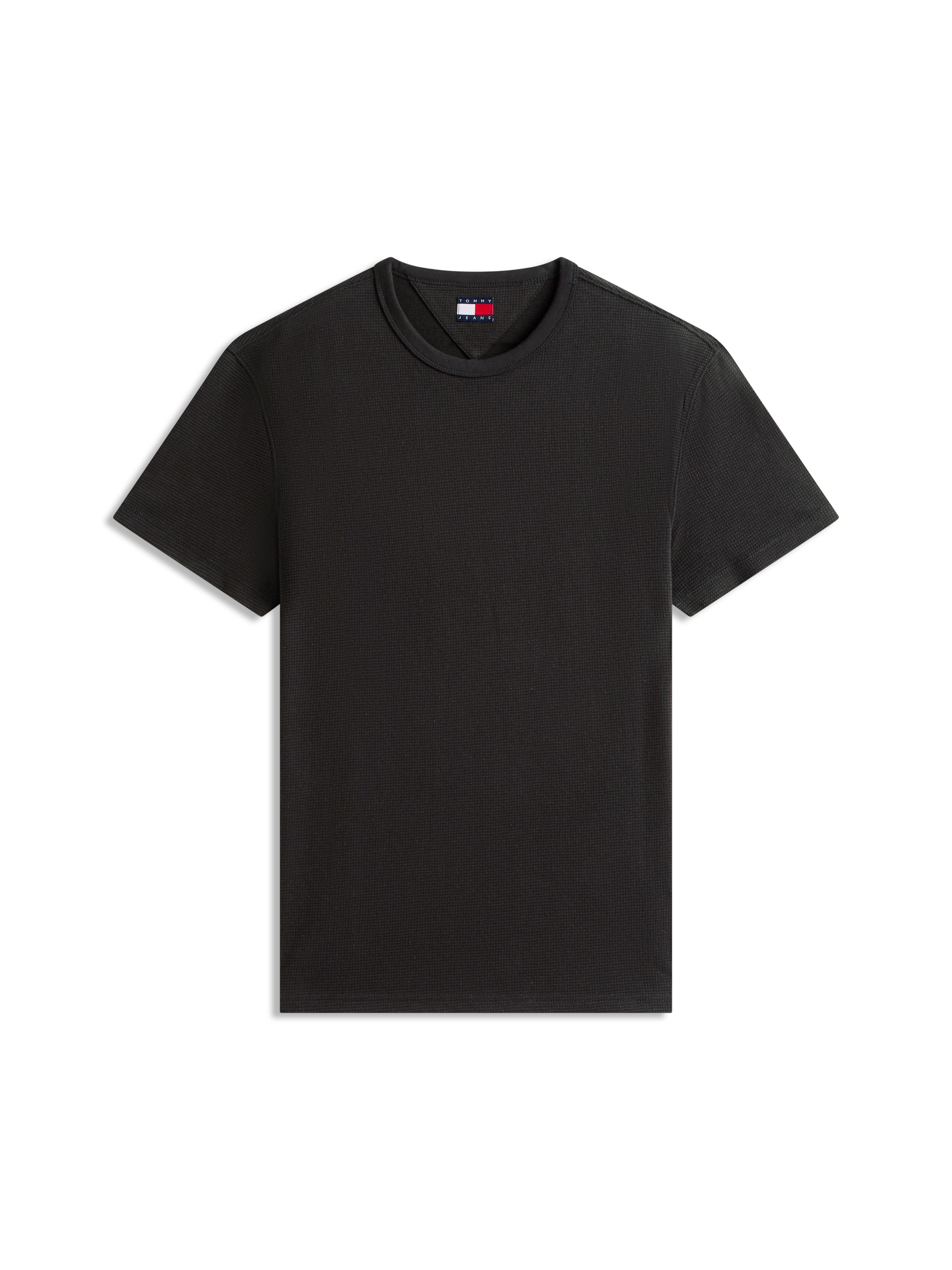 T-Shirt TOMMY JEANS "TJM REGULAR WAFFLE", Damen, Gr. M, schwarz, Single Jersey, Obermaterial: 60% Baumwolle, 40% Polyester, unifarben, regular fit normal, Rundhals, eingesetzt abgesteppte Kante, Shirts T-Shirt, Regular fit mit Rundhalsausschnitt 4
