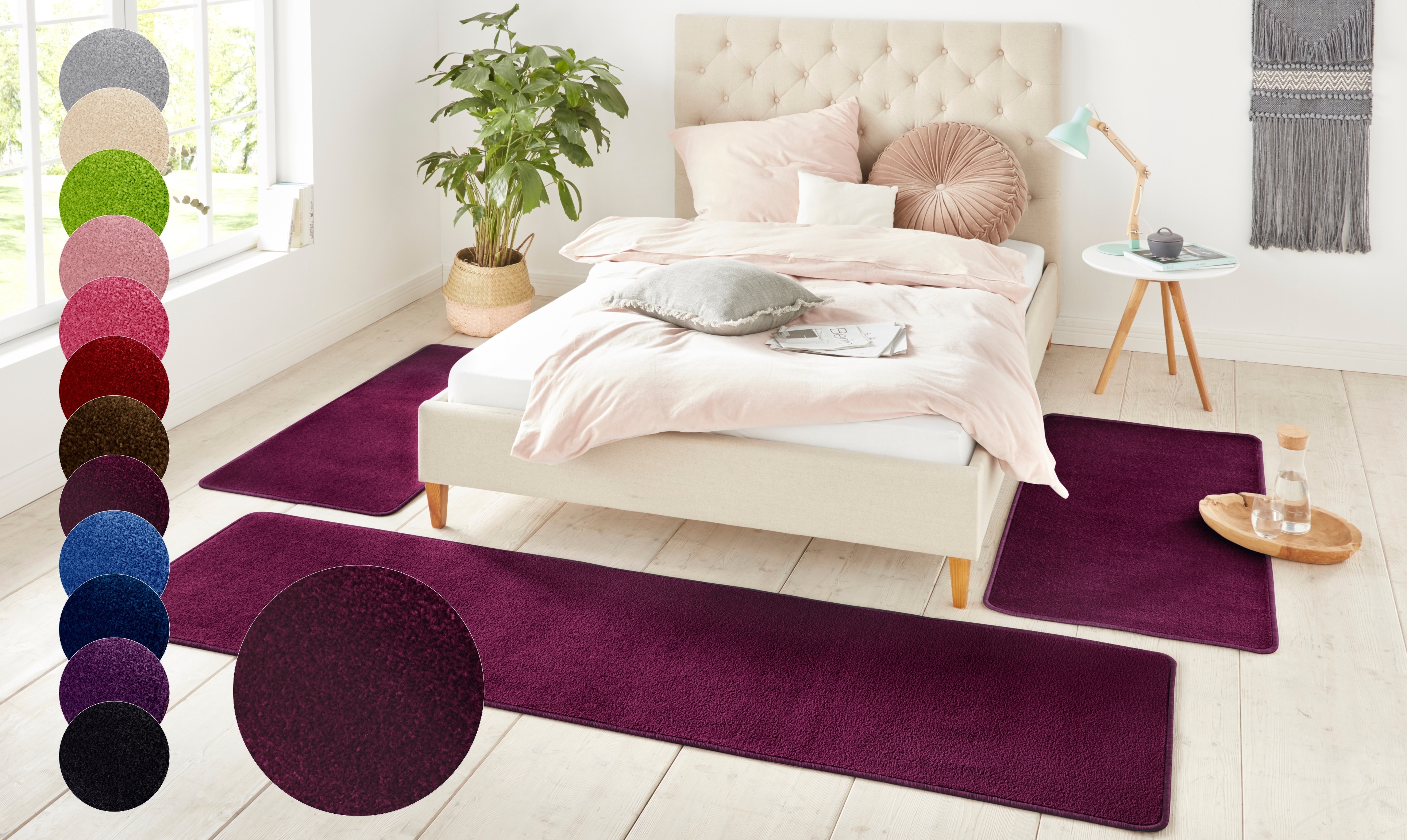 Bettumrandung HANSE HOME, H:8mm, lila, Obermaterial: 100% Polypropylen, Schlafzimmer, Bettumrandungen, "Shashi", Kurzflor, Unifarben, Teppich,