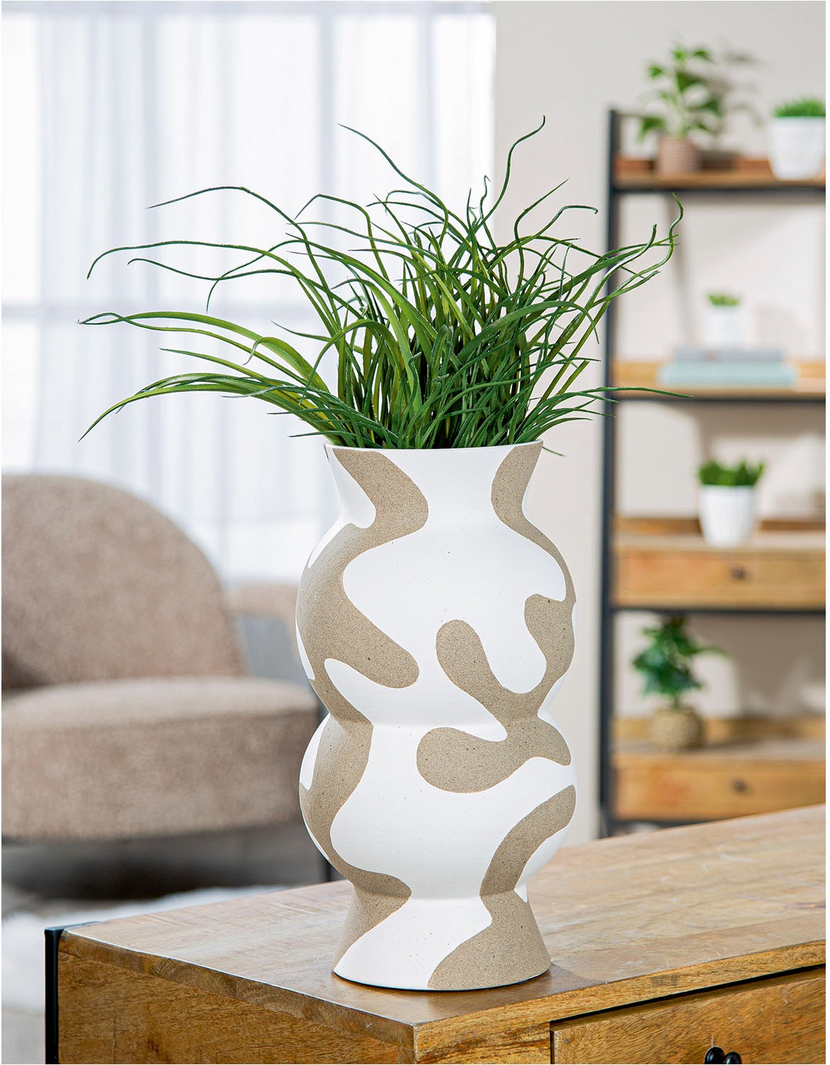GILDE Tischvase "Vase rund Areno beige; weiß H. 35 cm", (1 St.) günstig online kaufen