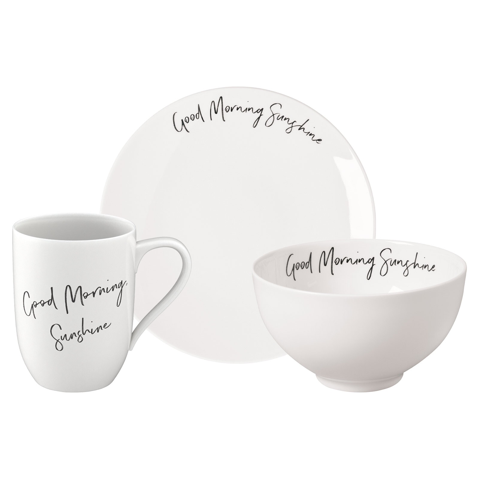 Villeroy & Boch Geschirr-Set "Frühstücks-Set Sunshine Statement 3er Set weiß" Spülmaschinengeeignet, Mikrowellengeeignet