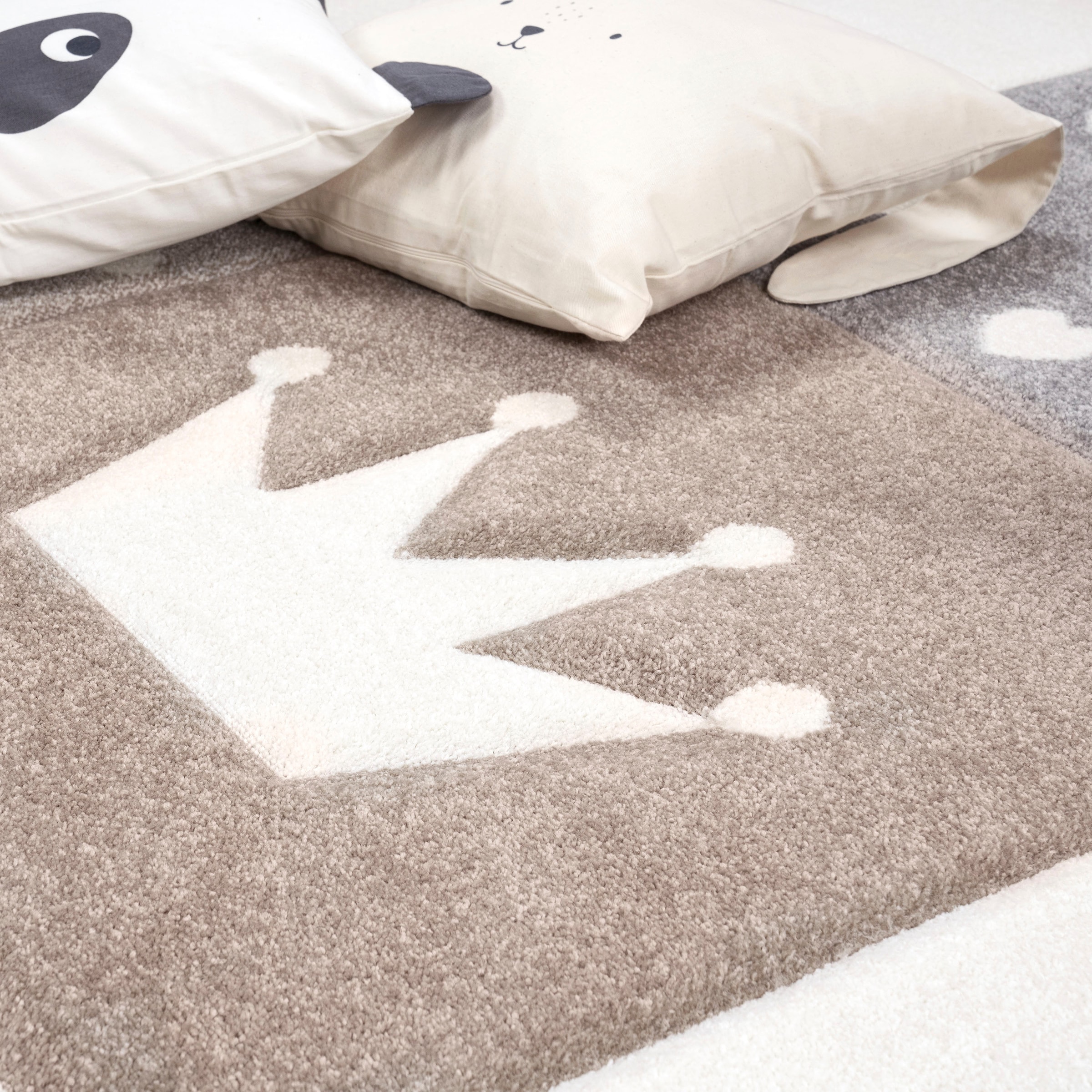 Paco Home Kinderteppich »Cosmo 339«, rund, 16 mm Höhe, Kurzflor, Pastell-Farben, 3D-Effekt, Motiv Herz, Punkte & Krone
