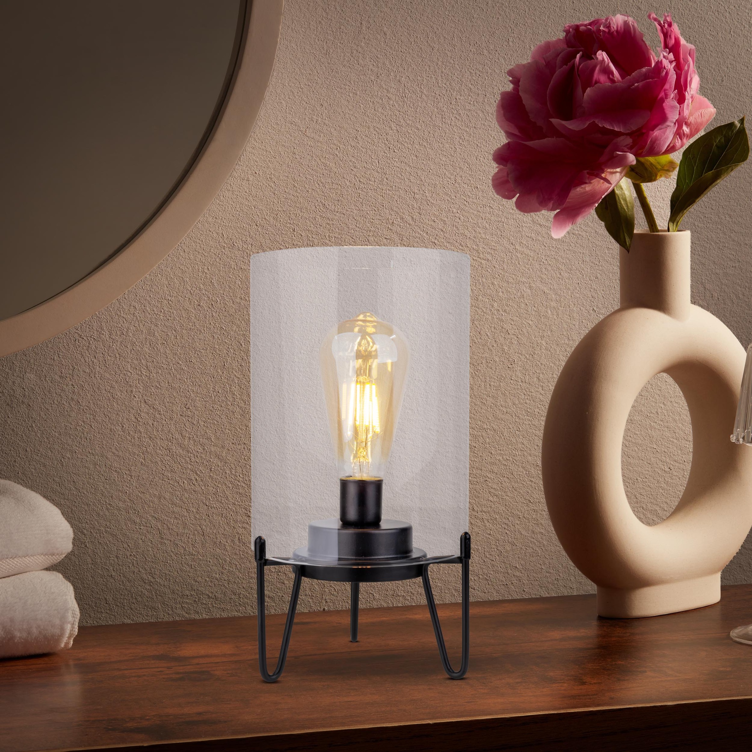 näve LED Außen-Tischleuchte »Lonna« LED-Modul 1 Stk. Warmweiß Glasschirm klar, batteriebetrieben, Timer, Gestell schwarz, H: 28,5cm