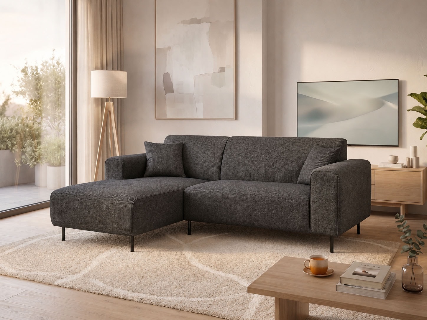 OTTO home Ecksofa "ARROS L-Form mit Wellenunterfederung, Maße B/T/H: 235/163/81 cm" incl. Zierkissen, mit Recamiere rechts/links bestellbar, auch in Cord