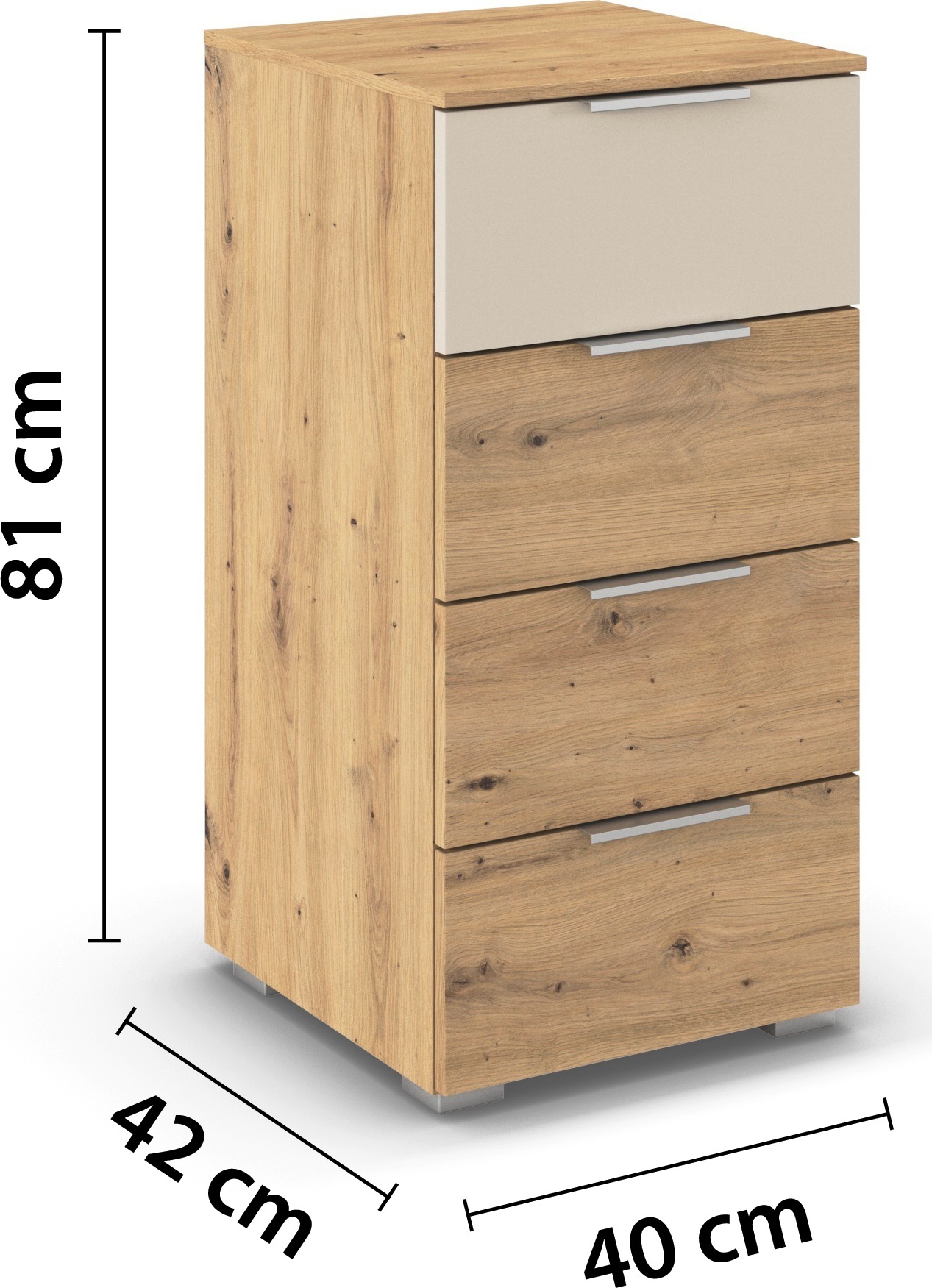 rauch Schubkastenkommode »Highboard Sideboard Schubladenkommode Kommode ASTANA« Breite 40 cm / Höhe 81 cm,  mit 4 geräumigen Schubladen, Kantengriff in Alufarben MADE IN GERMANY