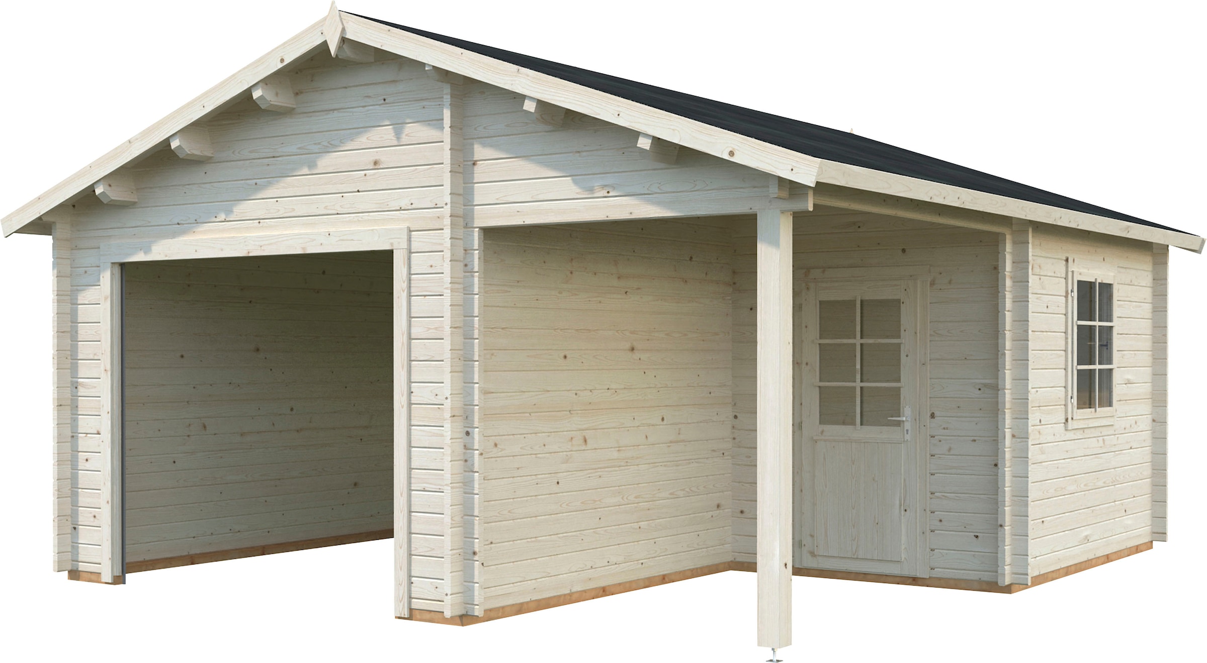 Palmako Garage "Irene/Roger", BxTxH: 564x601x321 cm, mit Anbau, ohne Tor, naturbelassen