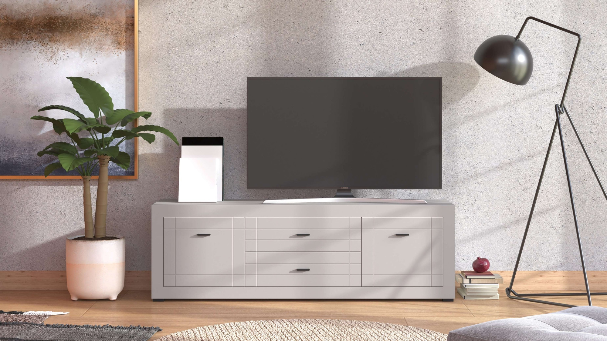Home affaire Lowboard »Warwick TV-Board, TV-Kommode, TV-Schrank, TV-Unterschrank, TV-Möbel« Elegantes Lowboard in Kaschmir mit viel Stauraum, Heißfolienprägung